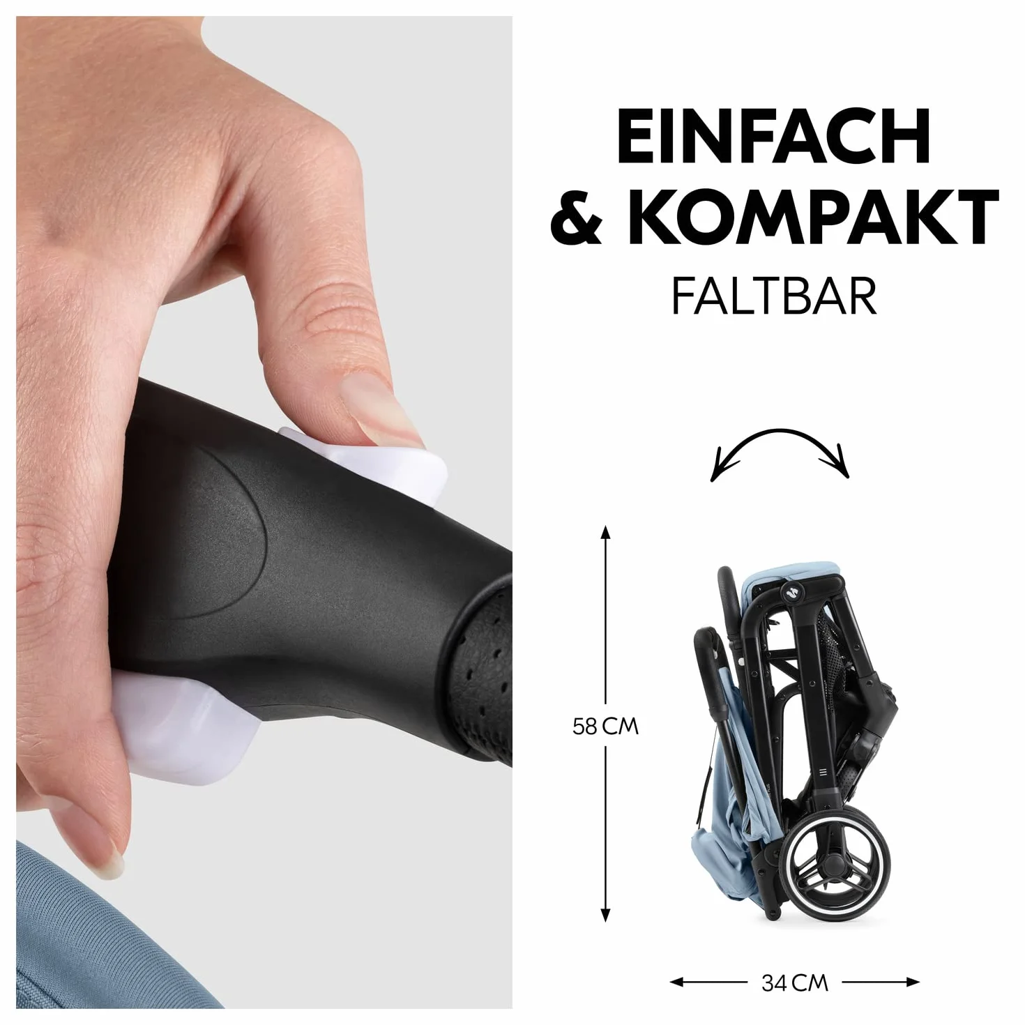 Hauck Wózek podróżny Travel N Care Plus z funkcją leżenia, tylko 7,2 kg, ochrona przed promieniowaniem UV 50+, obciążenie do 25 kg (22 kg dziecka + kosz 3 kg), mały składany (Dusty Blue)