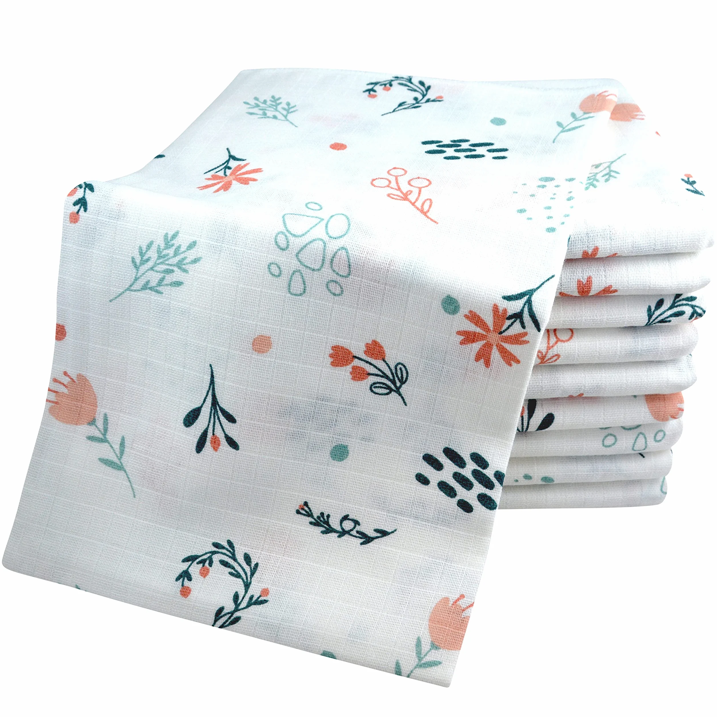 M.M.C. Chusteczki muślinowe z motywami naturalnymi, opakowanie 10 szt. | ściereczki do ślinienia niemowląt | pieluchy materiałowe 70 x 80 cm | pieluchy z muśliny | Öko-Tex (kwiaty)