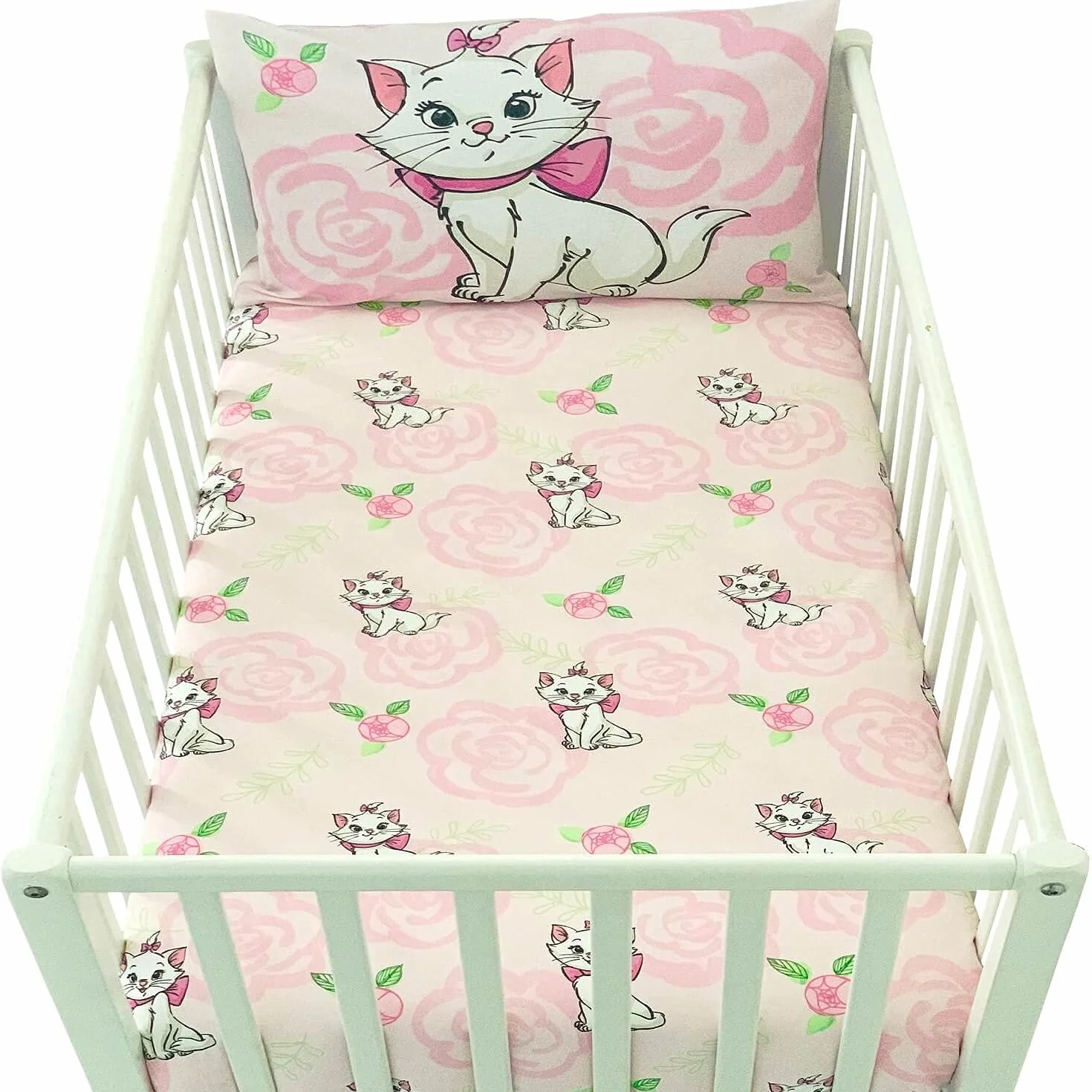 Disney Marie Aristocats Poszewka na kołdrę dla niemowląt 100x135 cm i poszewka na poduszkę 40x60 cm, zestaw pościeli dla niemowląt, 60 x 120 lub 70 x 140 cm, pościel dla małych dzieci.