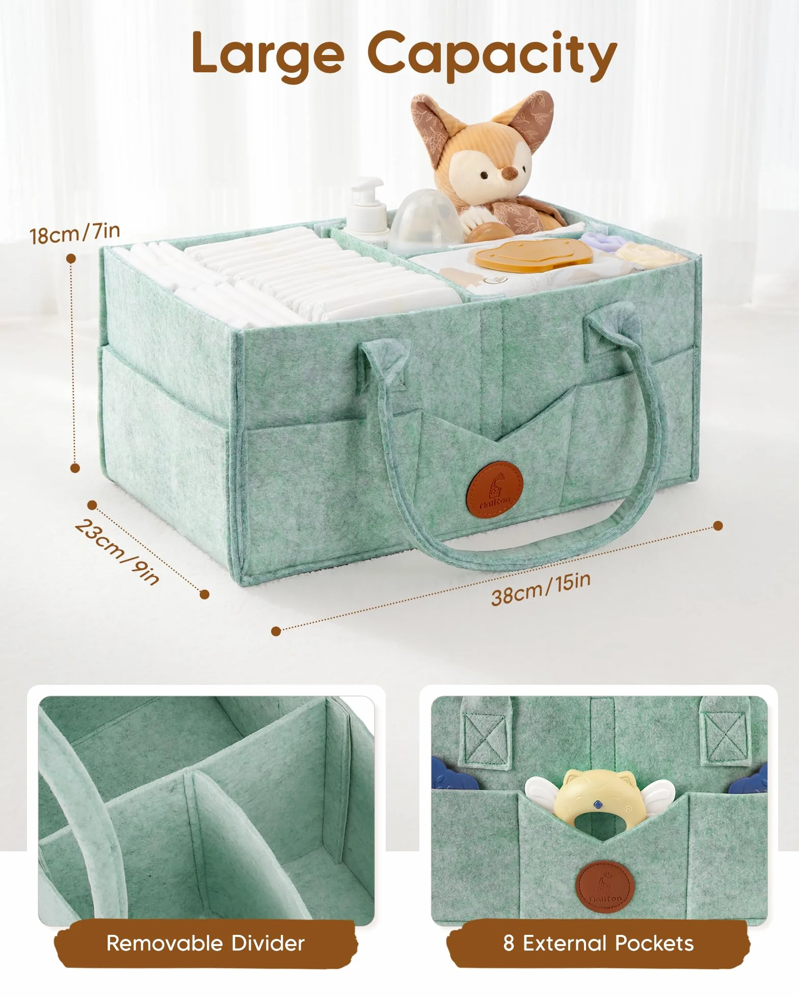 Maliton Organizer na pieluchy dla niemowląt Caddy Newborn Essentials, wytrzymała przenośna torba filcowa, kosz do przechowywania dla niemowląt z wyjmowanymi przegródkami, torba na pieluchy jako baby