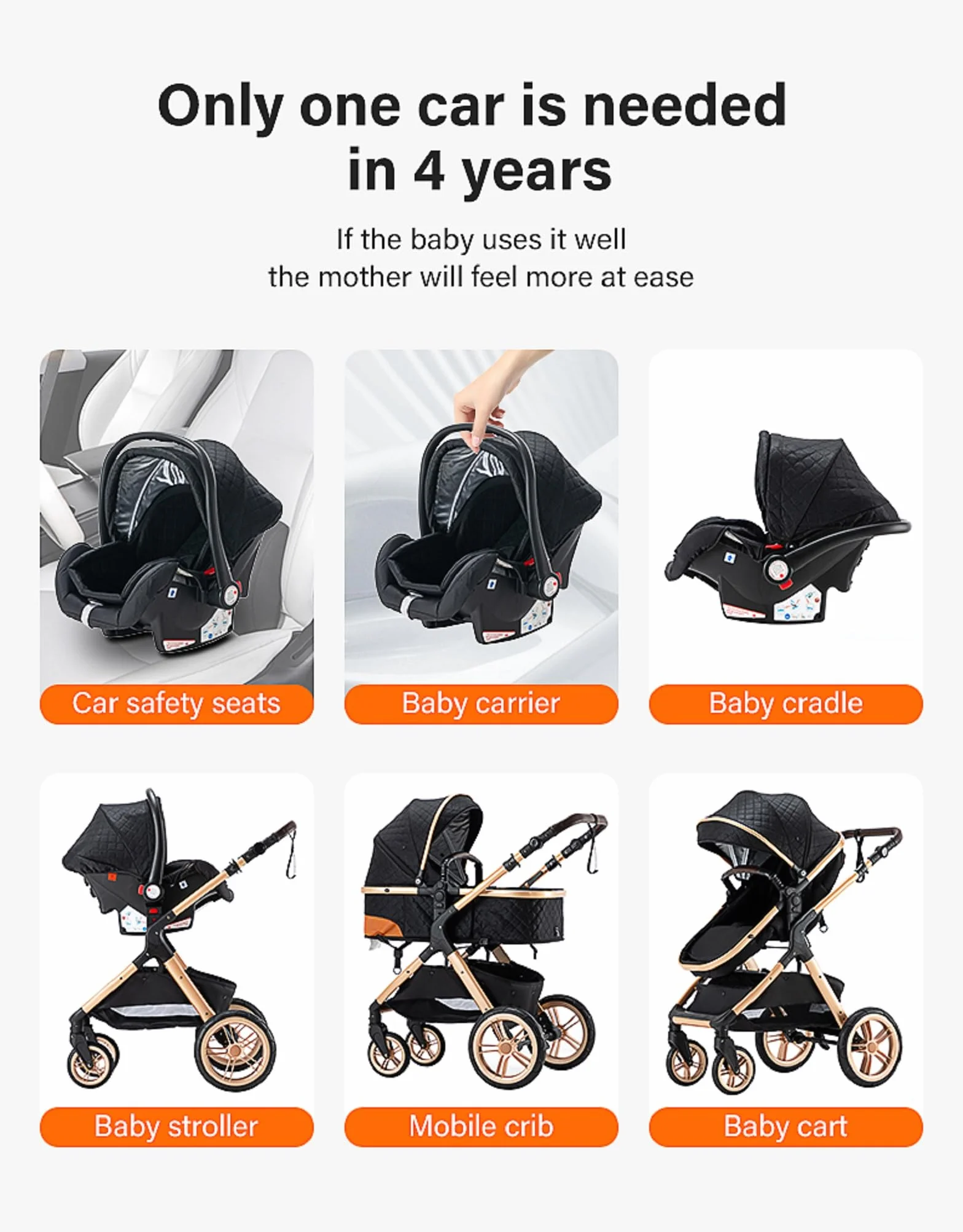 Wózek dziecięcy 3 w 1, wózek dziecięcy 3 w 1, wózek spacerowy, system podróżny, składane, gumowe opony, z akcesoriami, gondola, adapteurs, 25 kg (XX1 czarny)