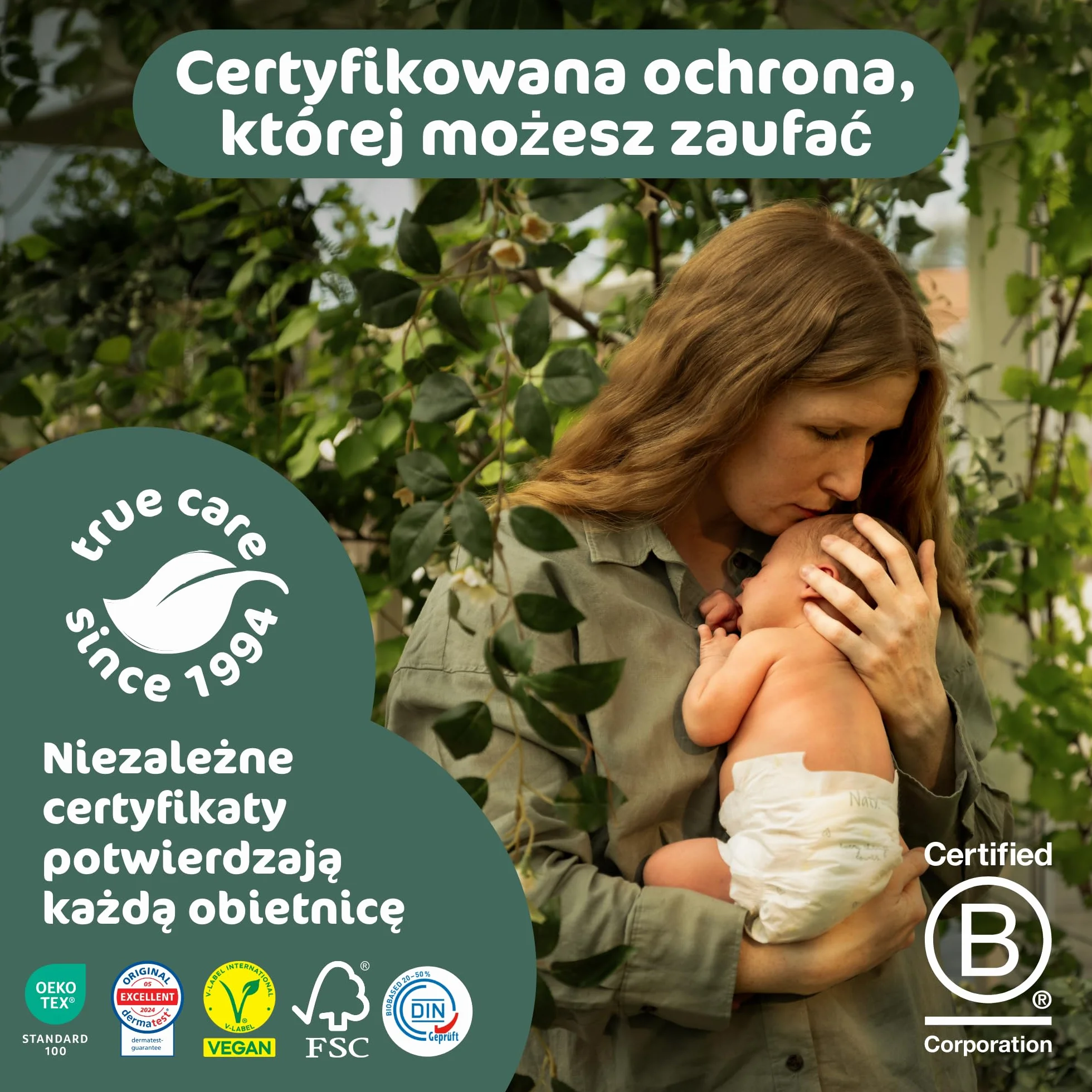 Naty BioEmbrace Pieluchy dla niemowląt | Certyfikowane bezpieczne dla skóry | Ochrona do 100% | Roślinna miękkość | Bez chloru | Rozmiar 5 (11–25 kg), 80 szt