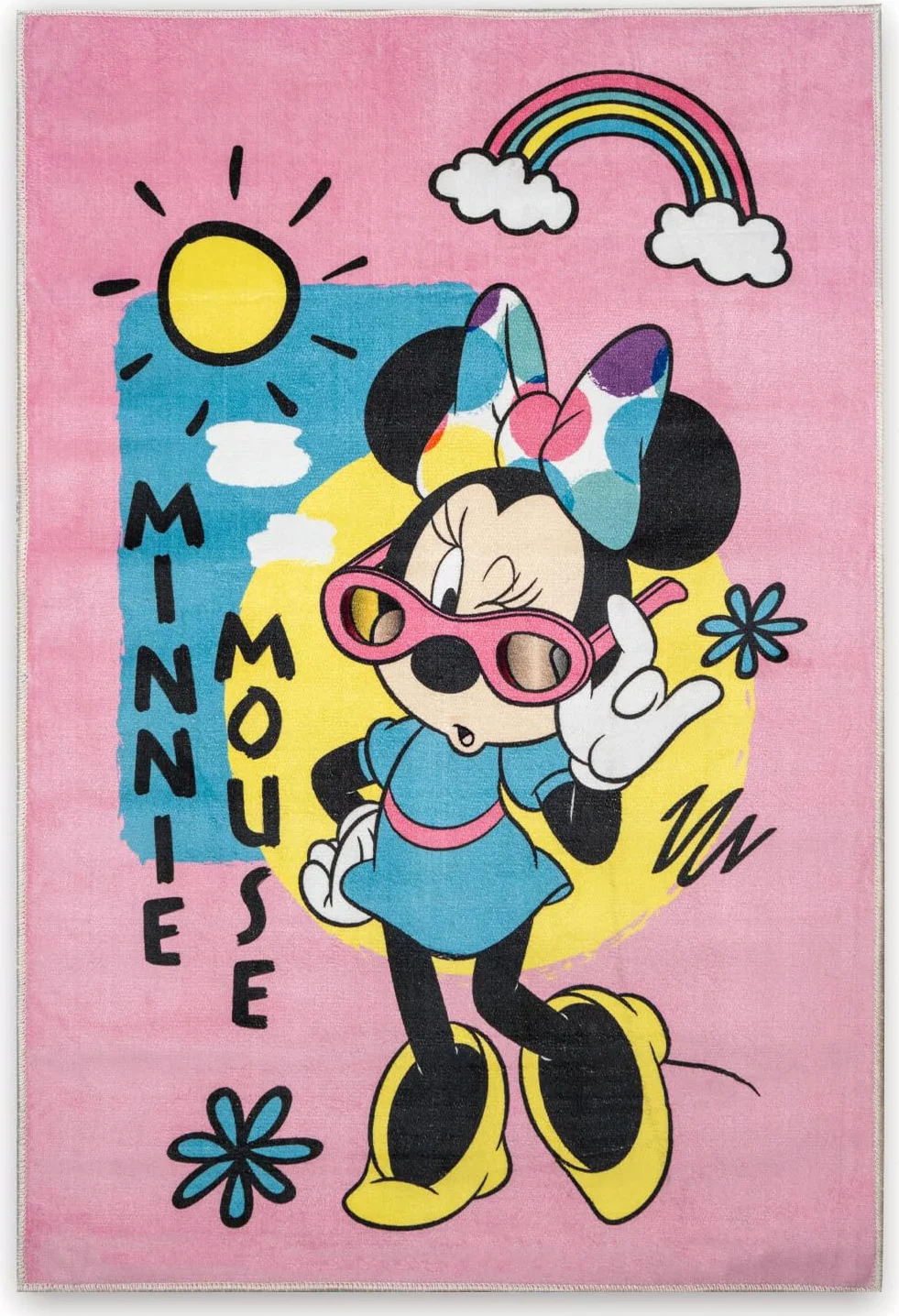 Disney Home dywan dla dzieci - oficjalnie licencjonowany dywan do pokoju dziecięcego, pokoju zabaw - antypoślizgowa i nadająca się do prania mata do zabawy dla dzieci, dywan z myszką Minnie 80 x 120
