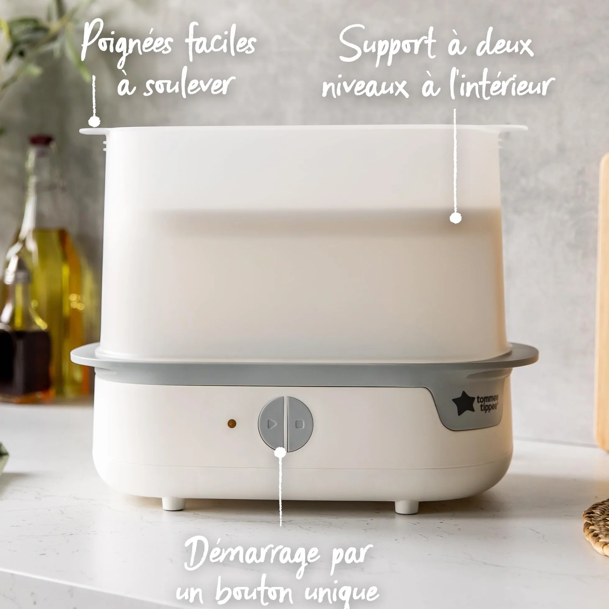 Tommee Tippee Advanced do butelek, Elektryczny sterylizator parowy, zabija wirusy* i 99,9% bakterii, 5-minutowy cykl sterylizacji, biały