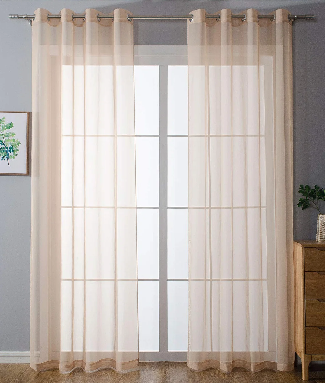 Gardinenbox Zestaw 2 przezroczystych zasłon z woalu, z oczkami, 100% poliester, piasek, wys. x szer. 245 x 140 cm