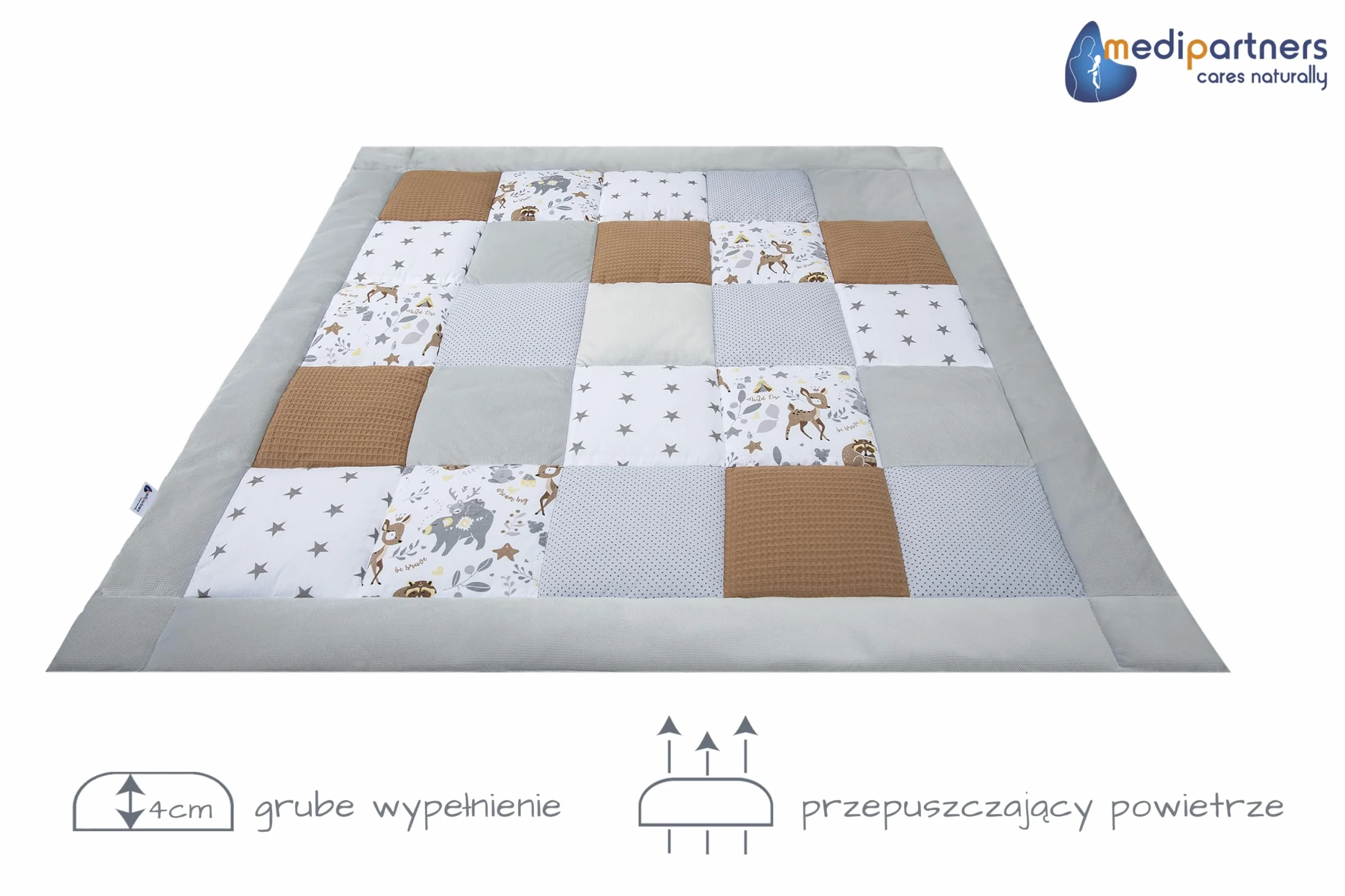 Medi Partners Koc do raczkowania Mata do zabaw 100% bawełna 120x120cm Wielofunkcyjny Gruby Miękki dla niemowląt
