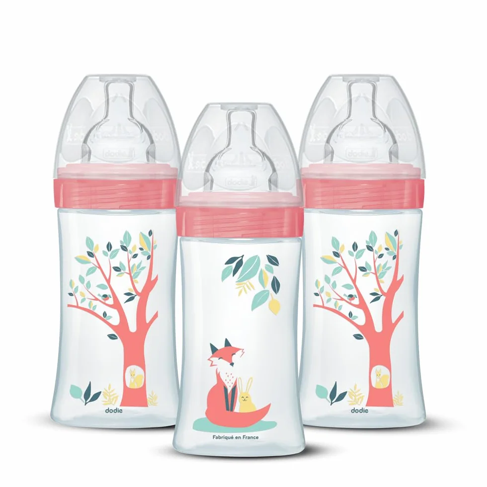 Dodie Boys Zestaw 3 butelek na smoczek płaski, różowy, 270 ml, przepływ 2
