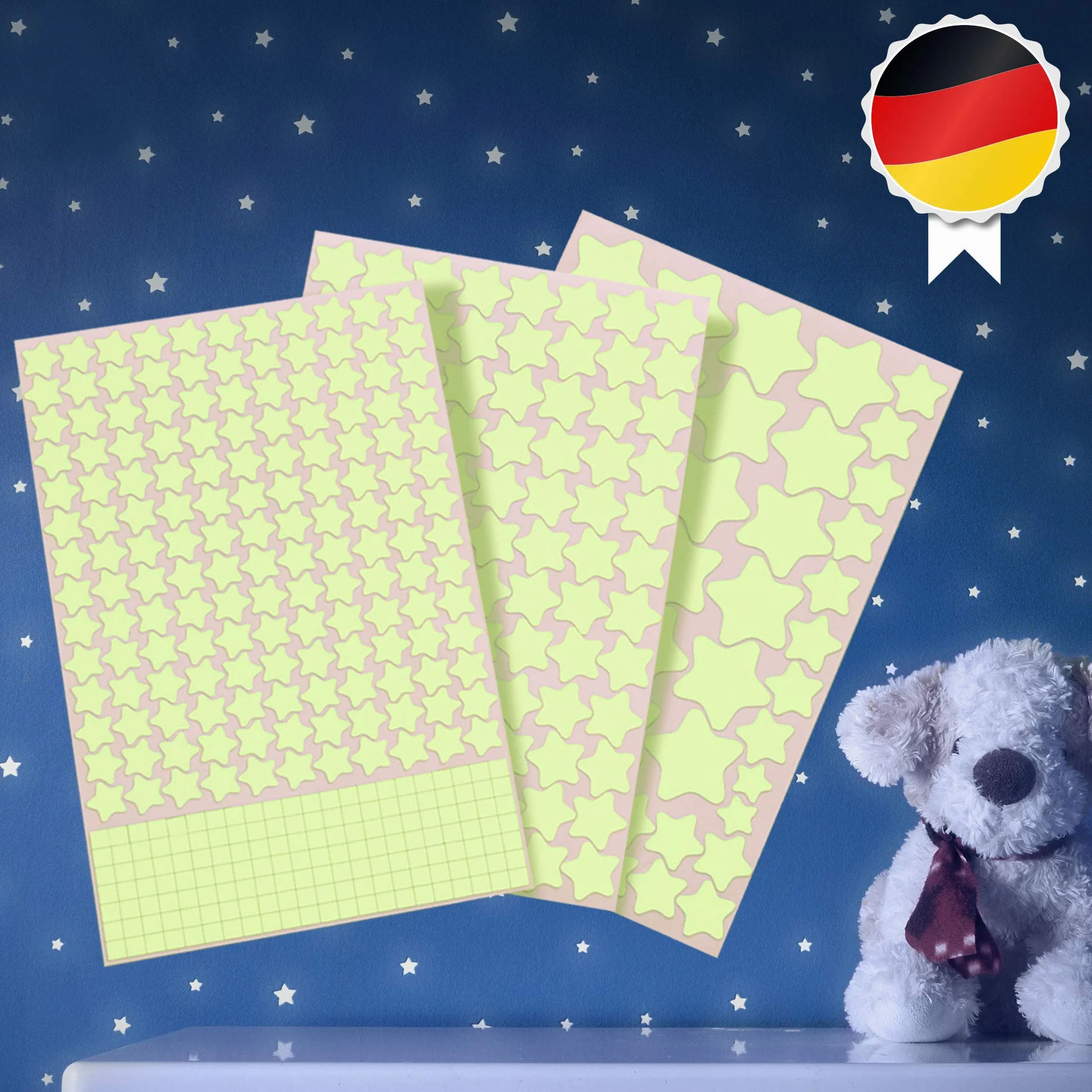Świecące gwiazdki [452 szt.] świecące kropki – samoprzylepne naklejki – fluorescencyjne świecące naklejki dla twojego gwieździstego nieba – świecących gwiazdki do pokoju dziecięcego