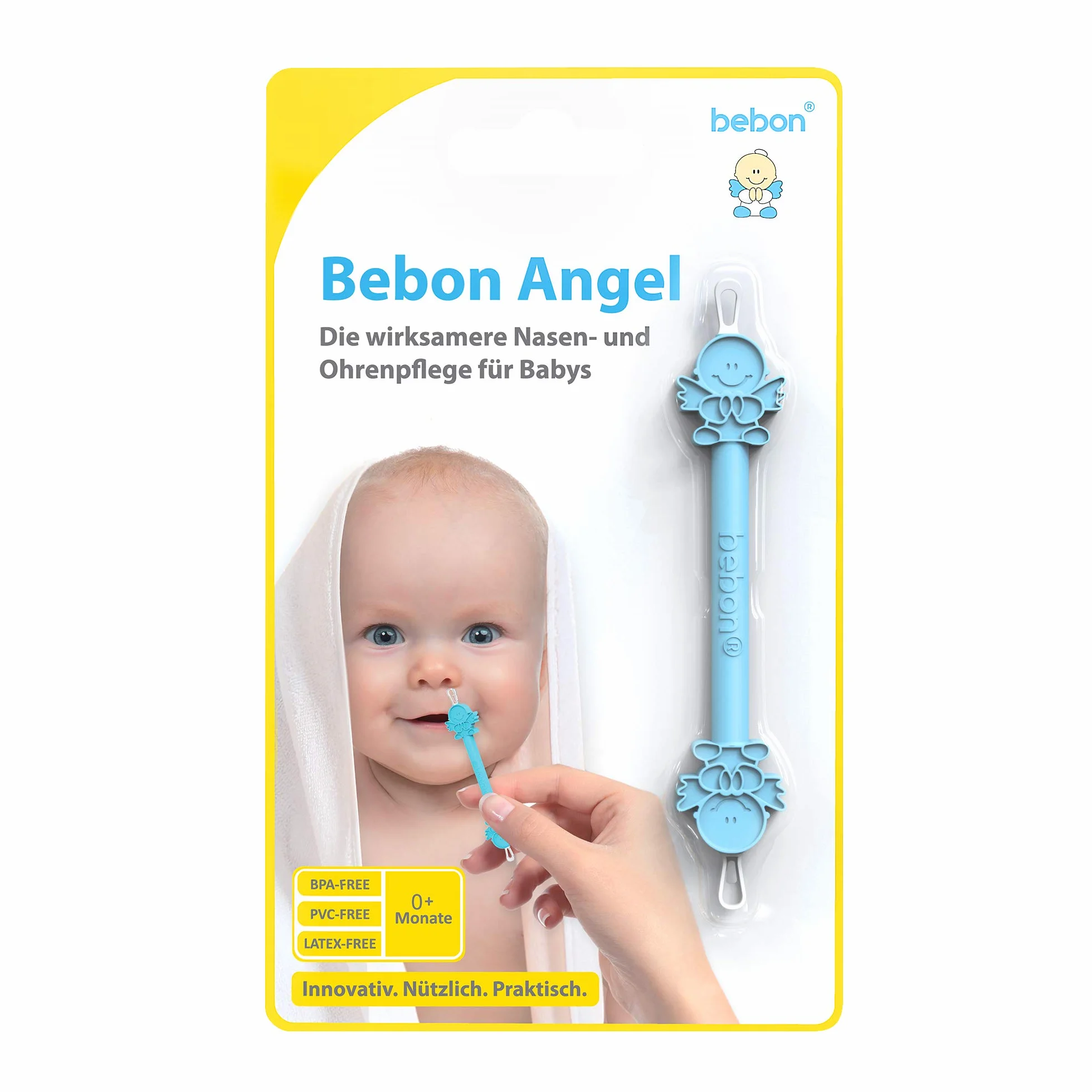 Bebon Angel – lepszy środek do czyszczenia nosa i uszu dla niemowląt | widocznie skuteczniejszy niż aspirator do nosa/smoczek z nosa