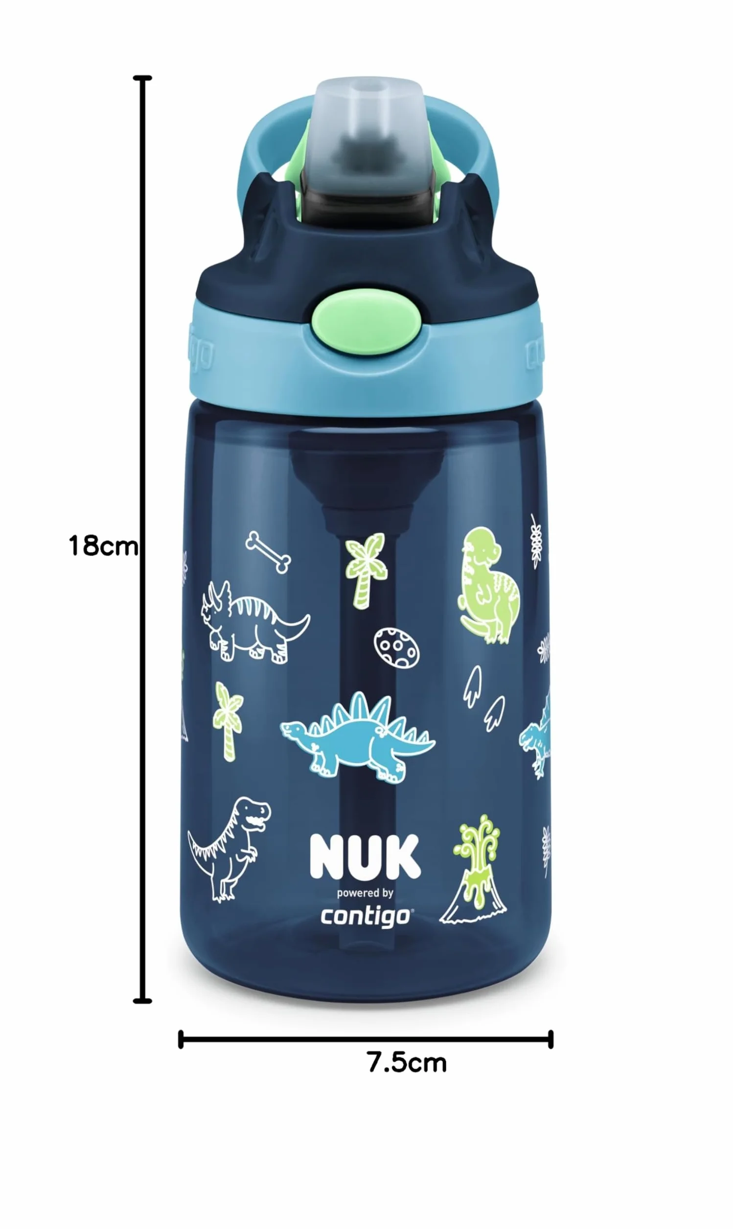 NUK By Contigo Easy Straw Cup butelka do picia ze słomką dla dzieci (od 4 lat) | wyprodukowana z wytrzymałego tritanu | nie zawiera BPA | nadaje się do mycia w zmywarce | 420 ml | dinozaur