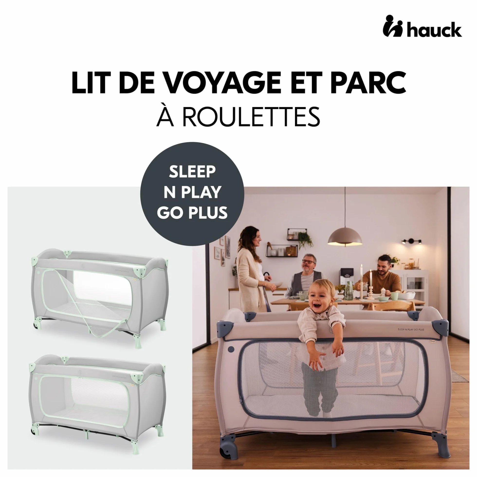 hauck Bebe Sleep N Play Go Plus, duży otwór boczny do zabawy, składany, kompaktowy, torba do przenoszenia, od urodzenia do 15 kg, Dusty Mint
