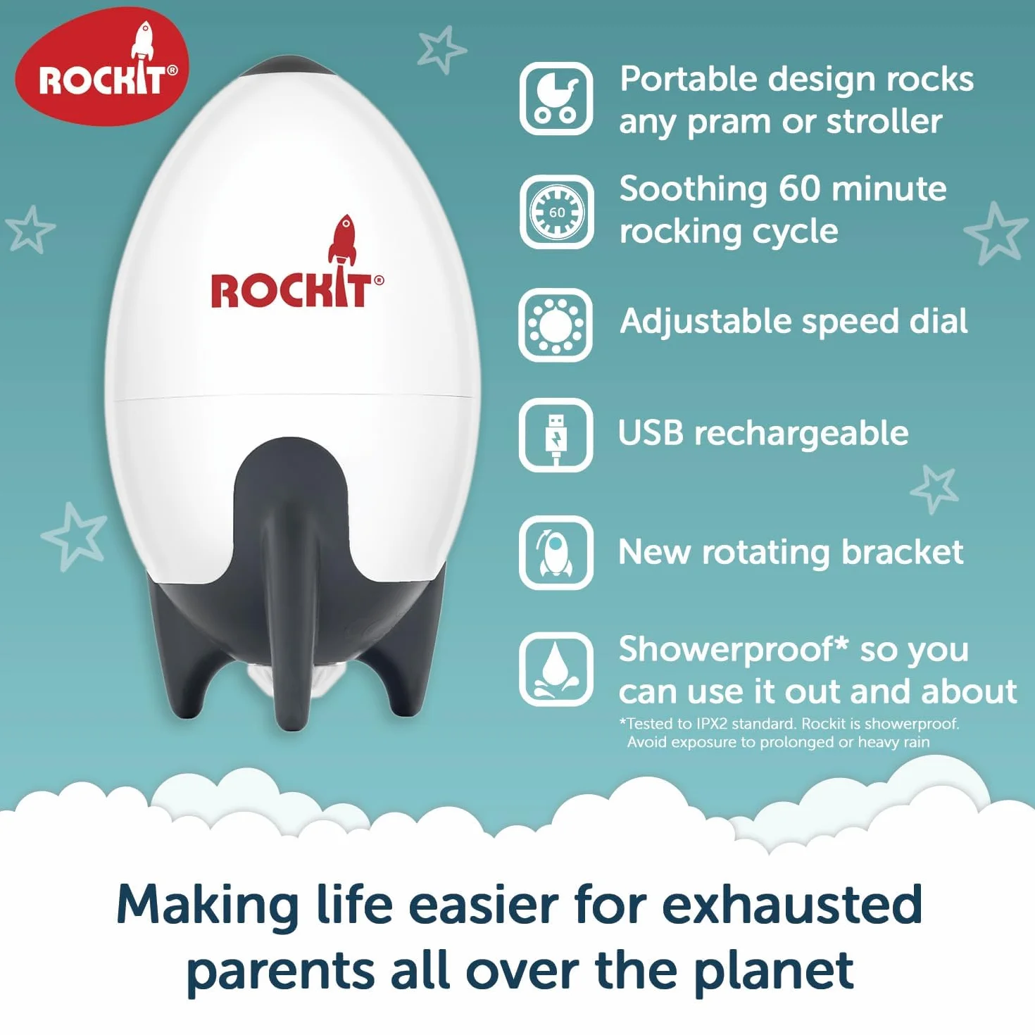 Rockit Akumulator Rocker – pomoc do spania dla dzieci delikatnie kołysze każdy wózek dziecięcy lub wózek, regulowana prędkość – pasuje do wszystkich wózków dziecięcych i wózków dziecięcych, aby