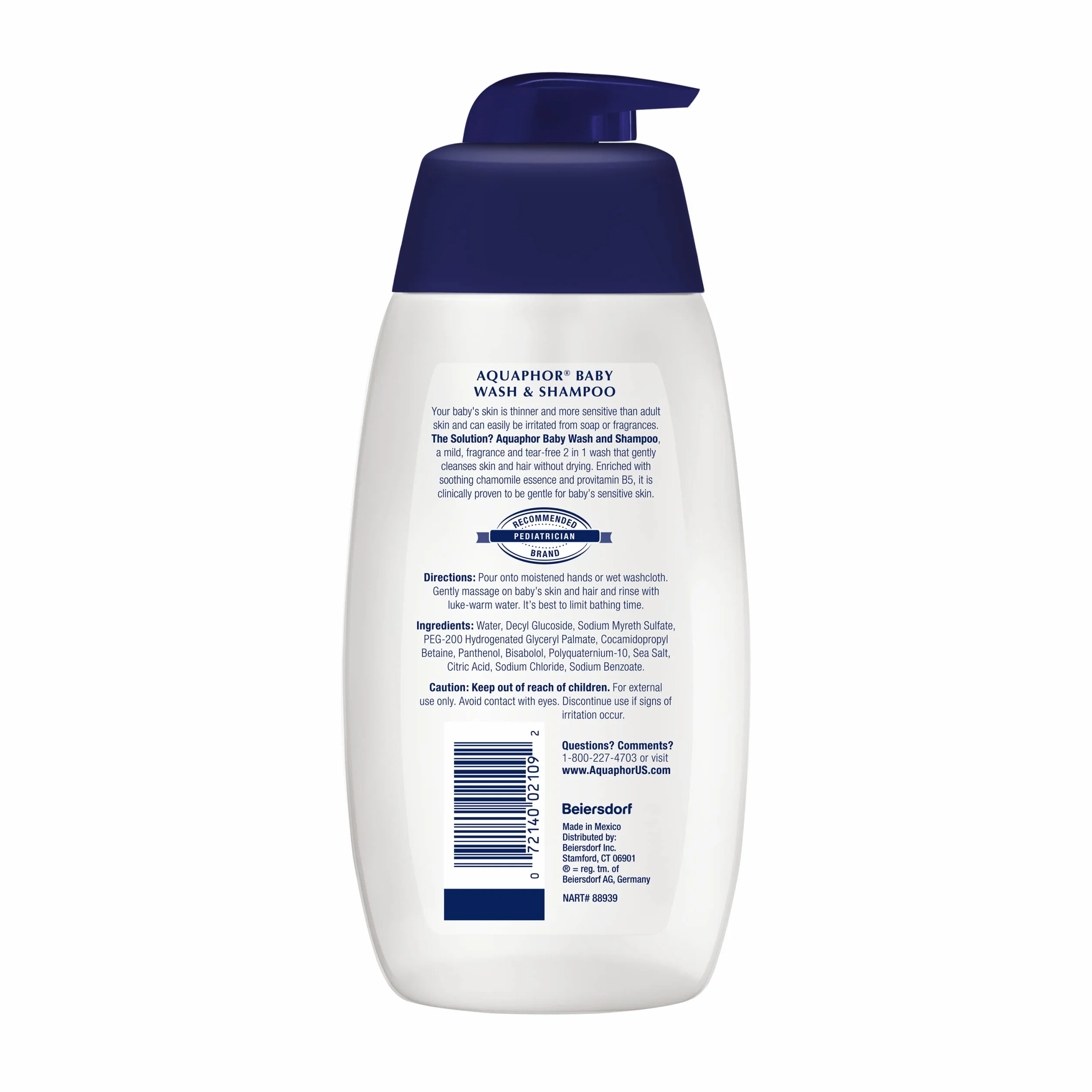 Aquaphor Baby Wash and Shampoo – łagodny, wolny od łzy roztwór 2 w 1 dla niemowląt, skóra wrażliwa – 16,9 fl. oz. pompa