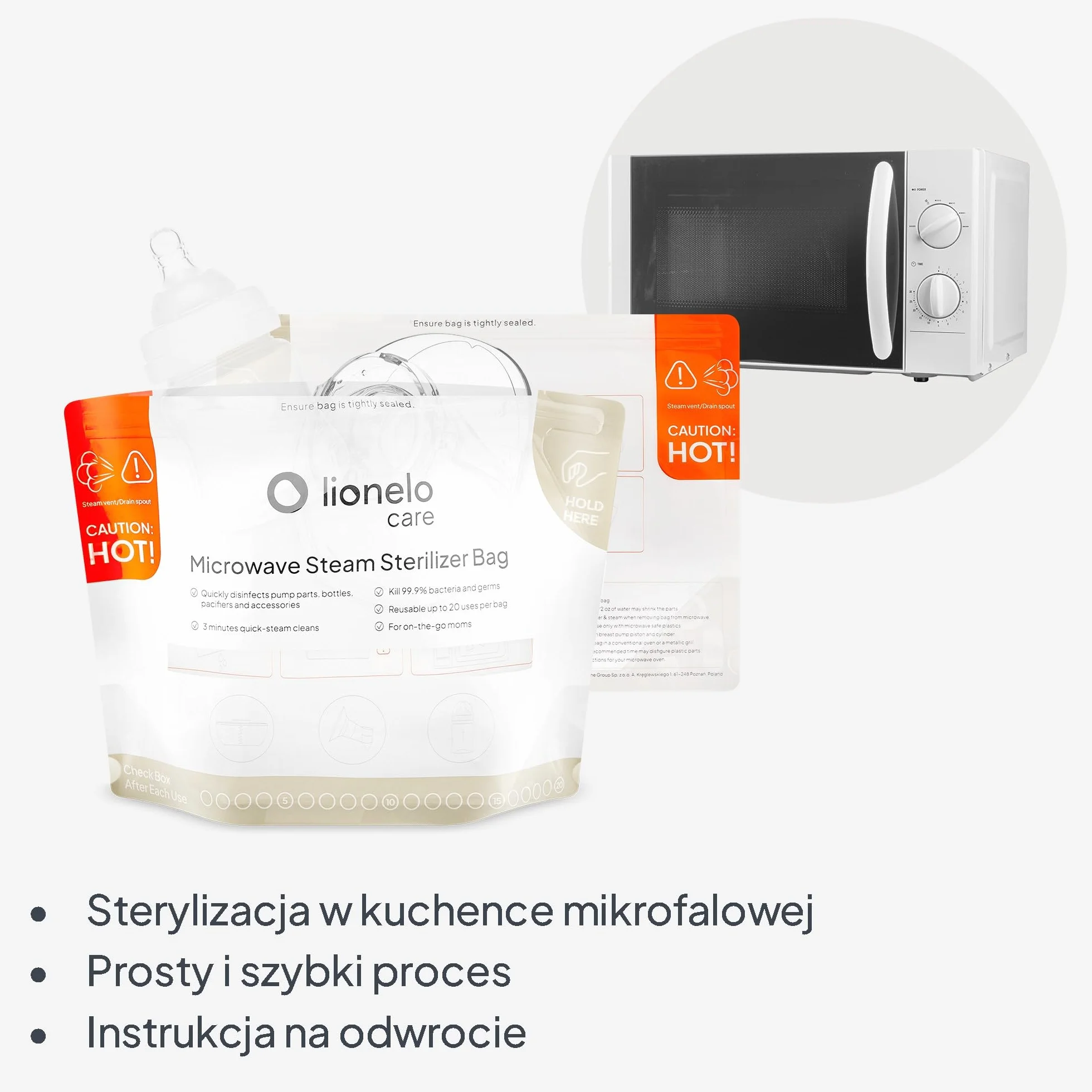Lionelo Torebki do Sterylizacji Parowej ThermBag do Mikrofalówki, Sterylizator do Butelek dla Niemowląt, Smoczków, Laktatora, Podróżny, Woreczki 16 szt. Wielorazowe