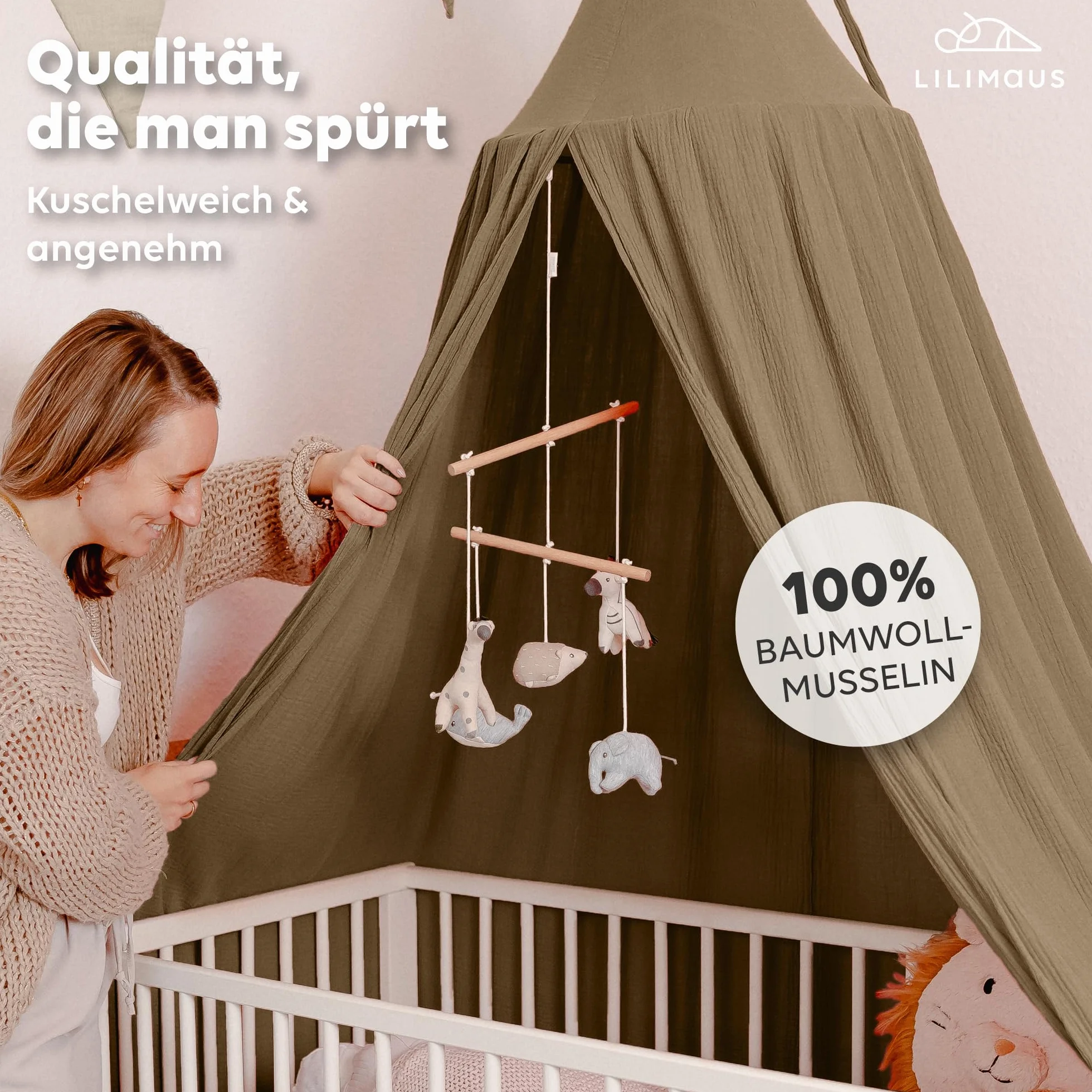 lilimaus Baldachim do pokoju dziecięcego, 100% bawełna, muślin, baldachim do łóżeczka dziecięcego, łóżeczka dziecięcego lub przytulnego kącika, dekoracja pokoju dziecięcego, prezent dla dziewczynek i