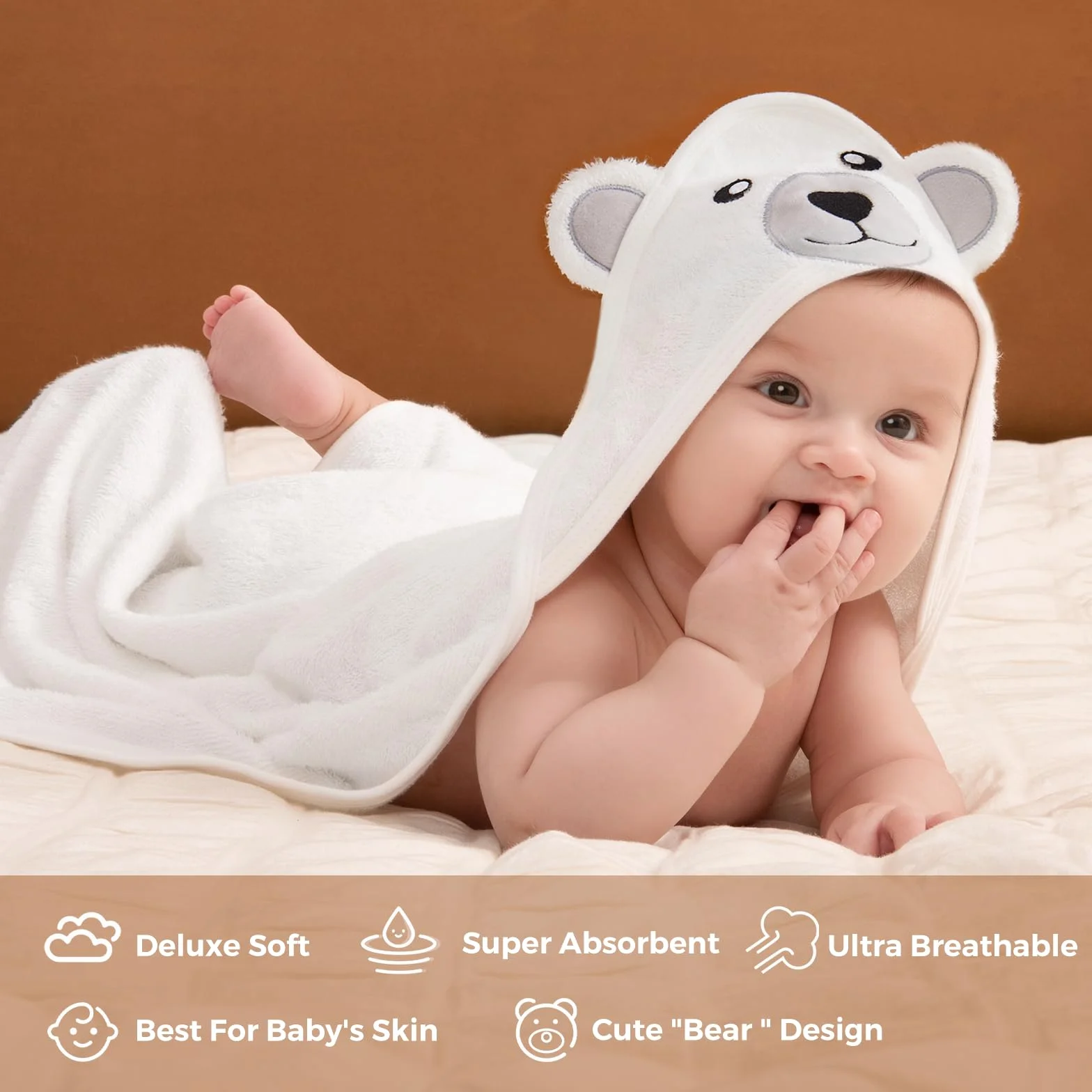 Momcozy Set Asciugamani Bagno al in Bambù per Neonato 5 Pz, 1 Pezzo Asciugamano Neonato Con Cappuccio, 3 Pezzi Asciugamano Neonati, 1 Pezzo Guanto Da Bagno, Soffice, Traspirante, Ecologico