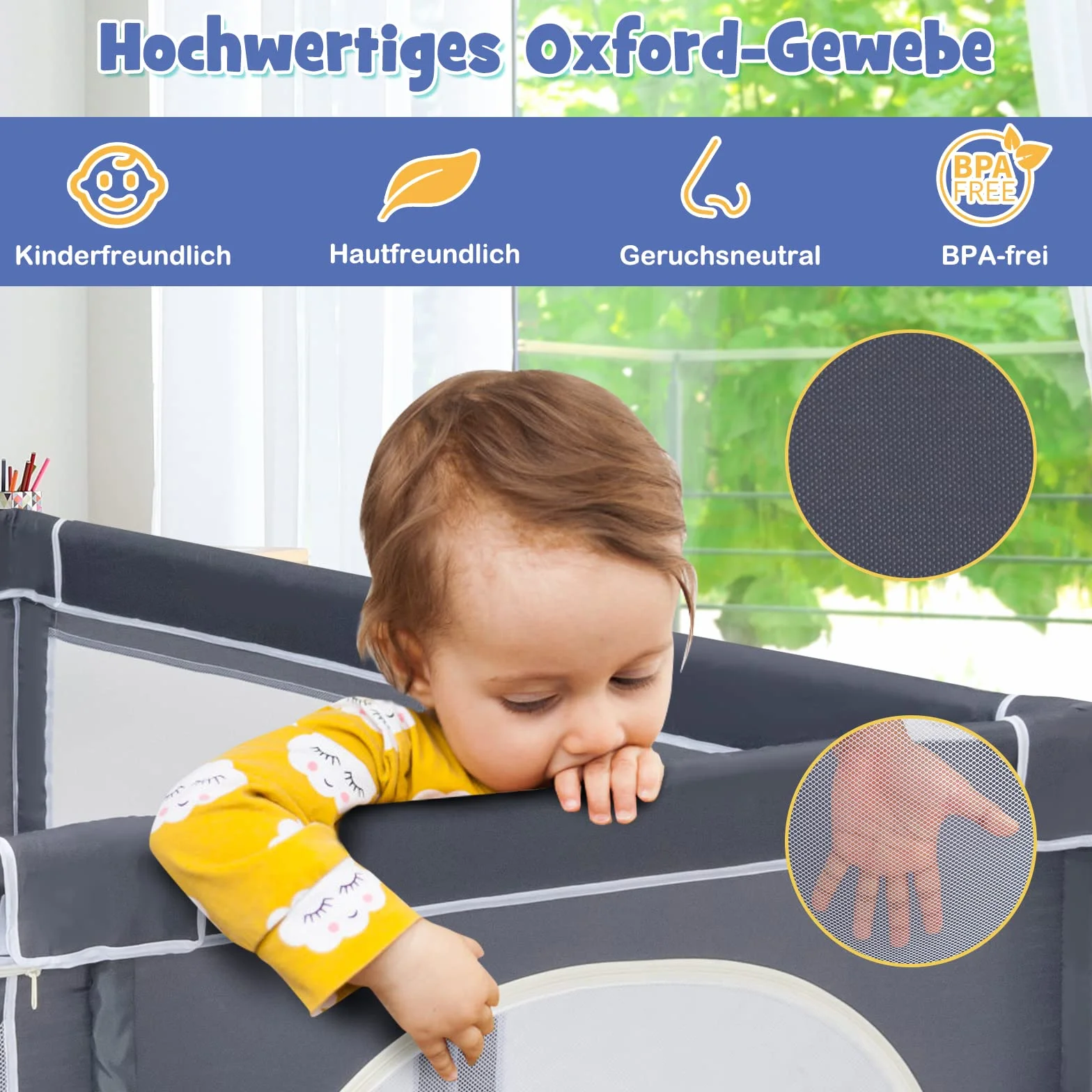 COSTWAY Kojec dla niemowląt 206 x 185,5 cm, z 50 piłkami do zabawy, kojec z oddychającą siatką i zamkiem błyskawicznym, kratka do raczkowania z 2 drzwiami, namiot dla niemowląt i dzieci (ciemnoszary)