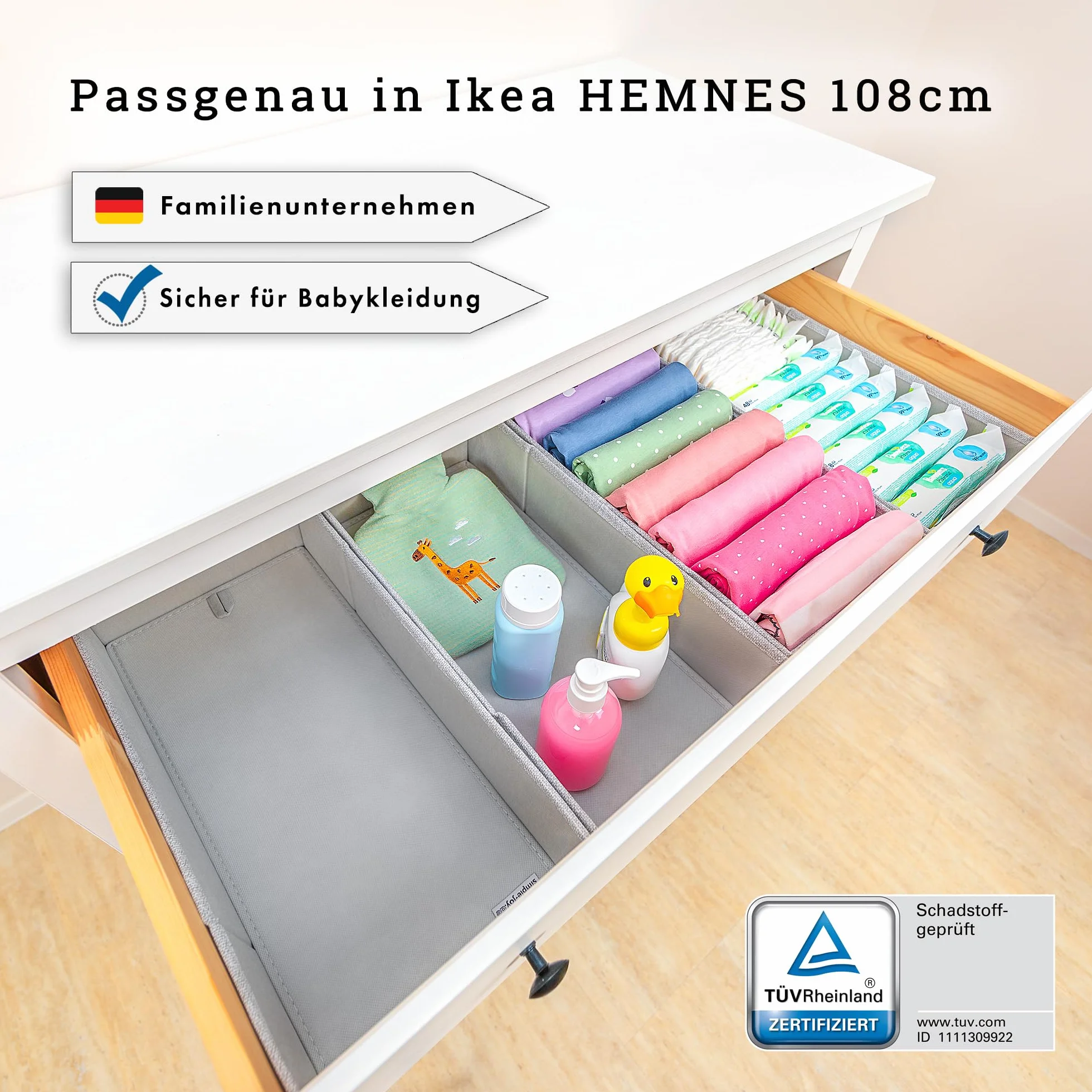 SIMPLE JOY® HEMNES FileFolding Box na komodę Hemnes, oryginał; dokładnie dopasowane; stabilne dno; system porządkowania przyborów do przewijania, odzieży dziecięcej, zabawek/swetrów, t-shirtów;