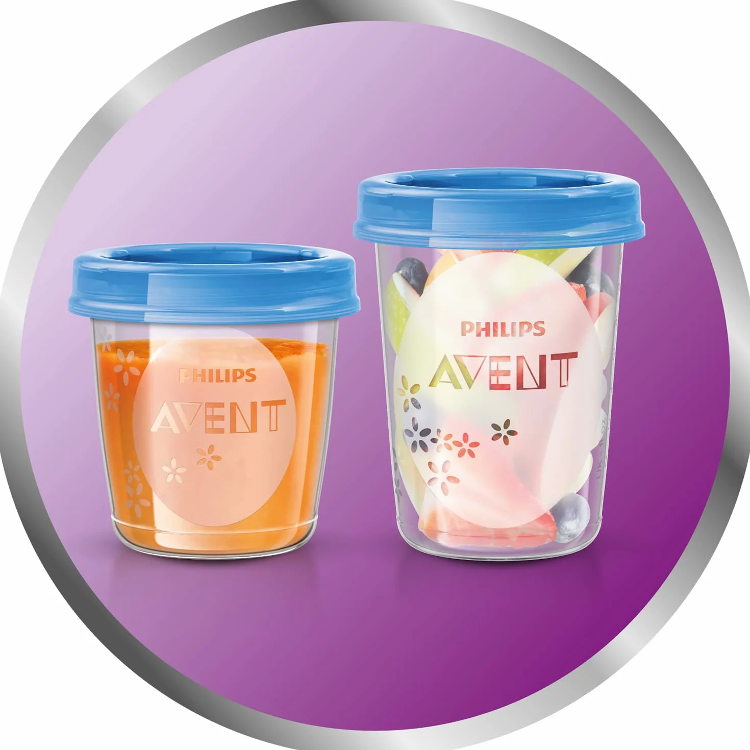 Philips Avent SCF721/20 pojemnik do przechowywania żywności dla niemowląt, 20 sztuk (10 x 180 ml, 10 x 240 ml), z zakrętką