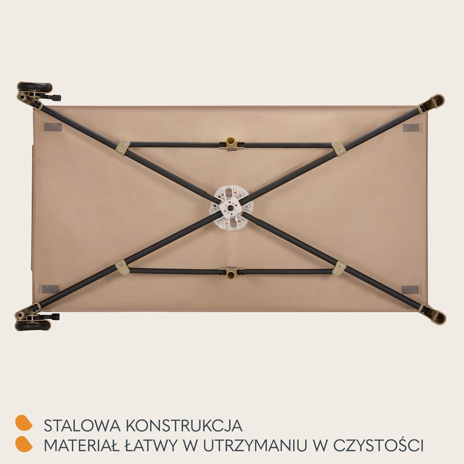 LIONELO Jasmin Easy Fold Łóżeczko Turystyczne Dziecięce do 15 kg od 0 do 36 miesięcy Piankowy Materac T25, 2 Poziomy Wysokości, Szybkie Składanie Easy Fold, Boczne Wejście, Kółka (Beżowy)