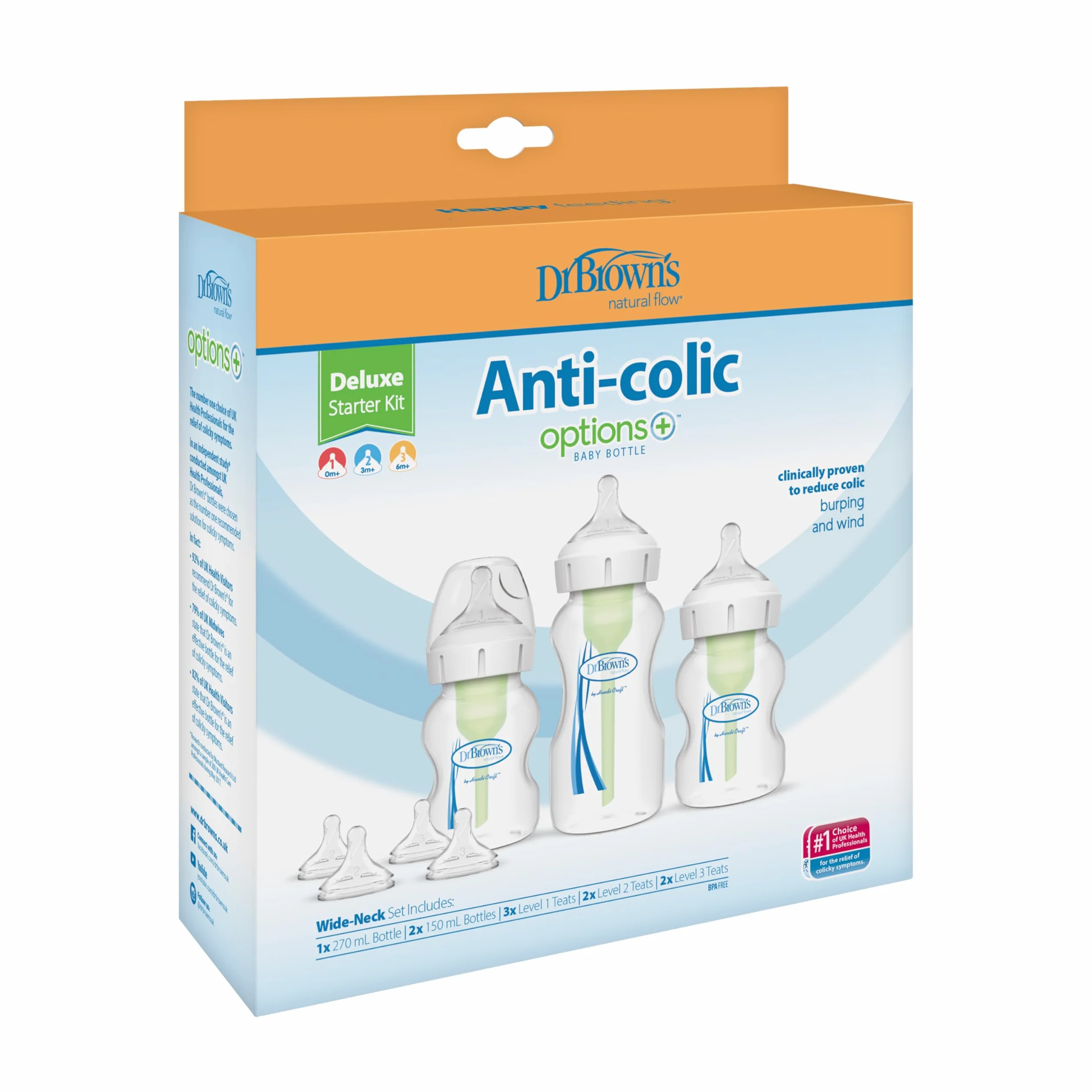 Dr. Browns Opcje+ Butelka dla niemowląt Anti Colic, szeroka szyja, zestaw startowy