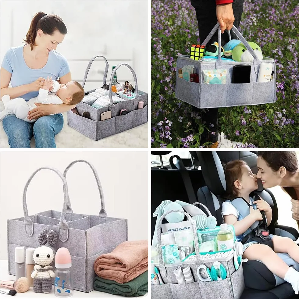 Organizer na pieluchy,Organizer na Pieluchy dla Niemowląt,przenośna torba filcowa z przegródkami,Niezbędny pojemnik na pieluchy dla noworodka,do przewijania,gryzaki,pieluchy,śliniaczek,kosz na