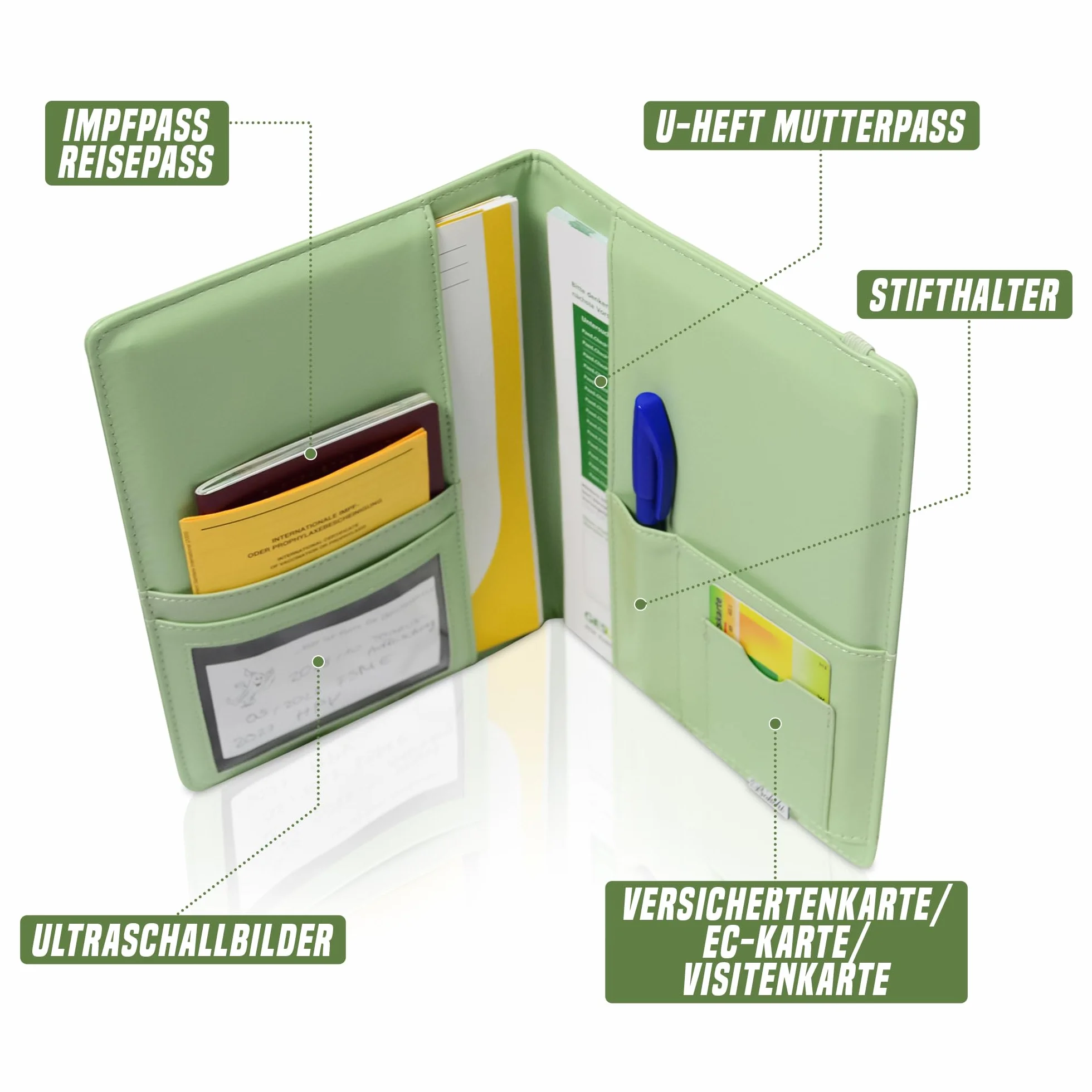 Etui na kartę ciąży, etui na książeczkę szczepień w jednym, wielofunkcyjny organizer na dokumenty ze skóry PU klasy premium, stylowa teczka dla kobiet w ciąży, prezent z okazji narodzin