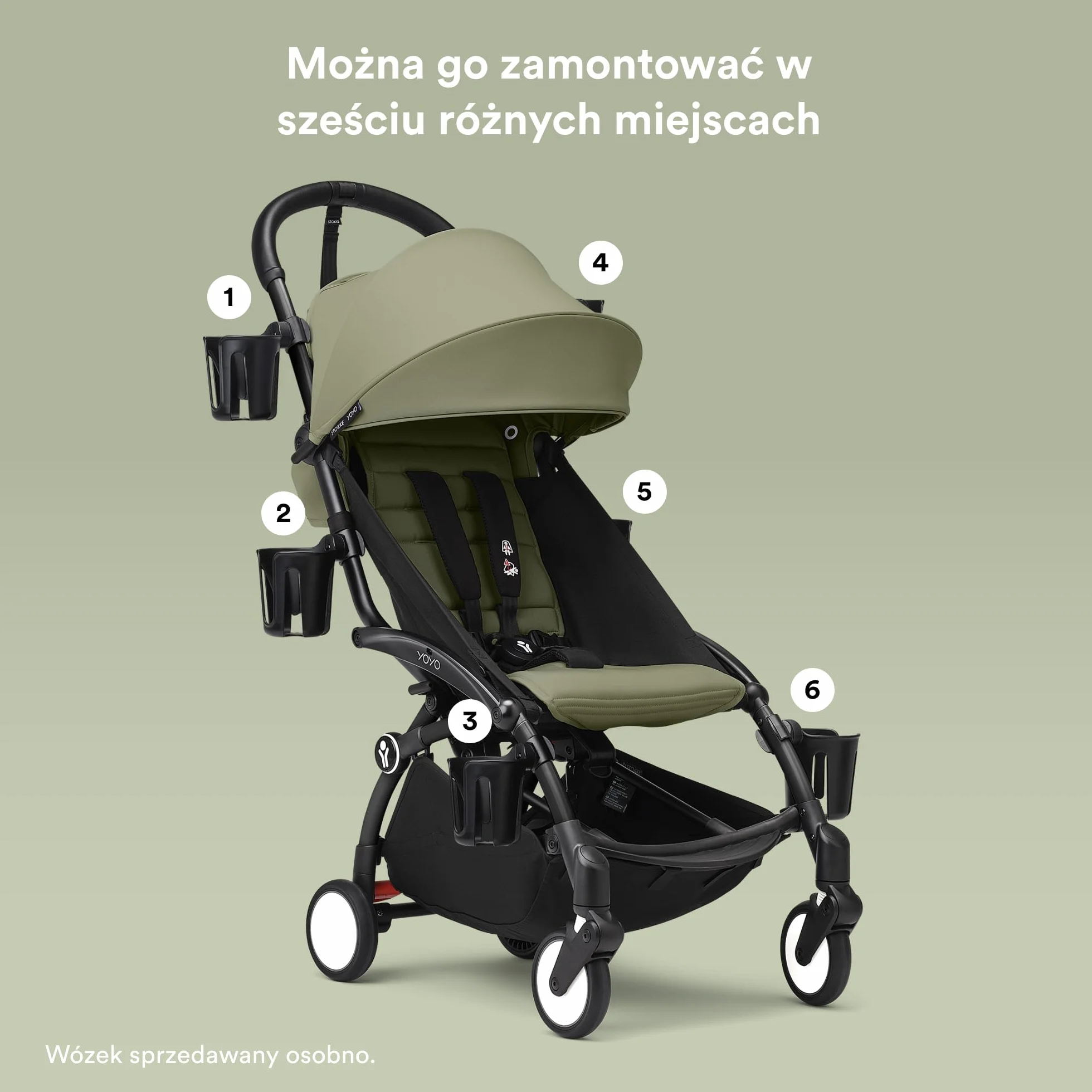 Uchwyt na kubek Stokke YOYO - łatwy do zamocowania w sześciu różnych punktach wózka YOYO