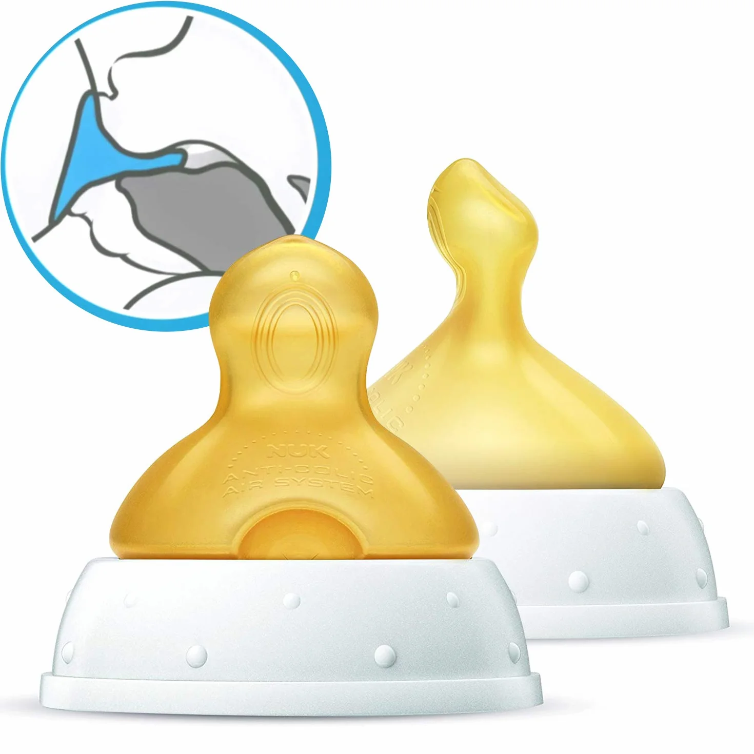 NUK First Choice+ Baby Bottle Teat, 6-18 Months, Latex with Large Feed Hole, Anti-Colic, 2 Count