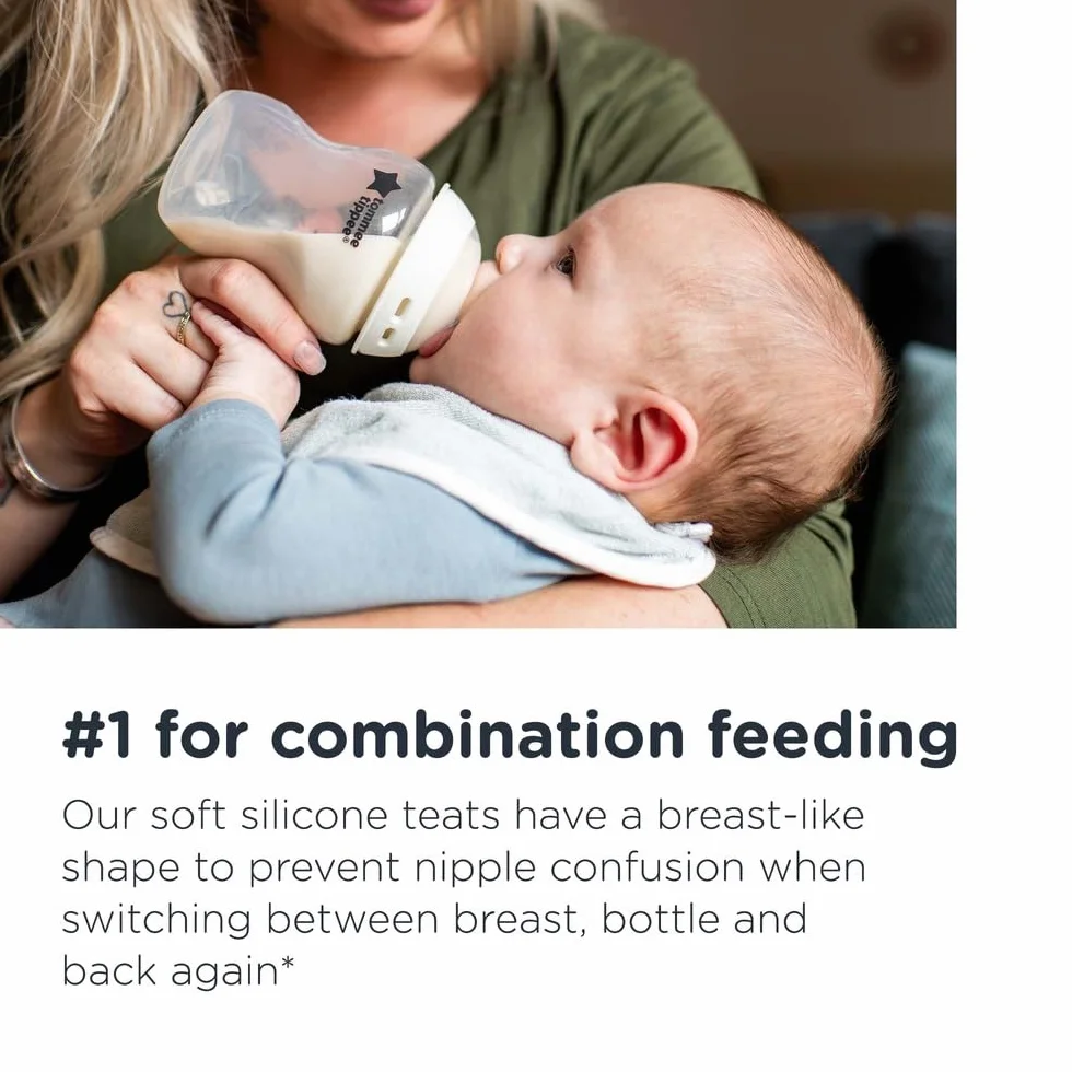 Tommee Tippee Closer to Nature smoczek do butelek z efektem piersi, antykolkowy zawór miękki, silikonowy, szybki przepływ 6 m+, 2 szt