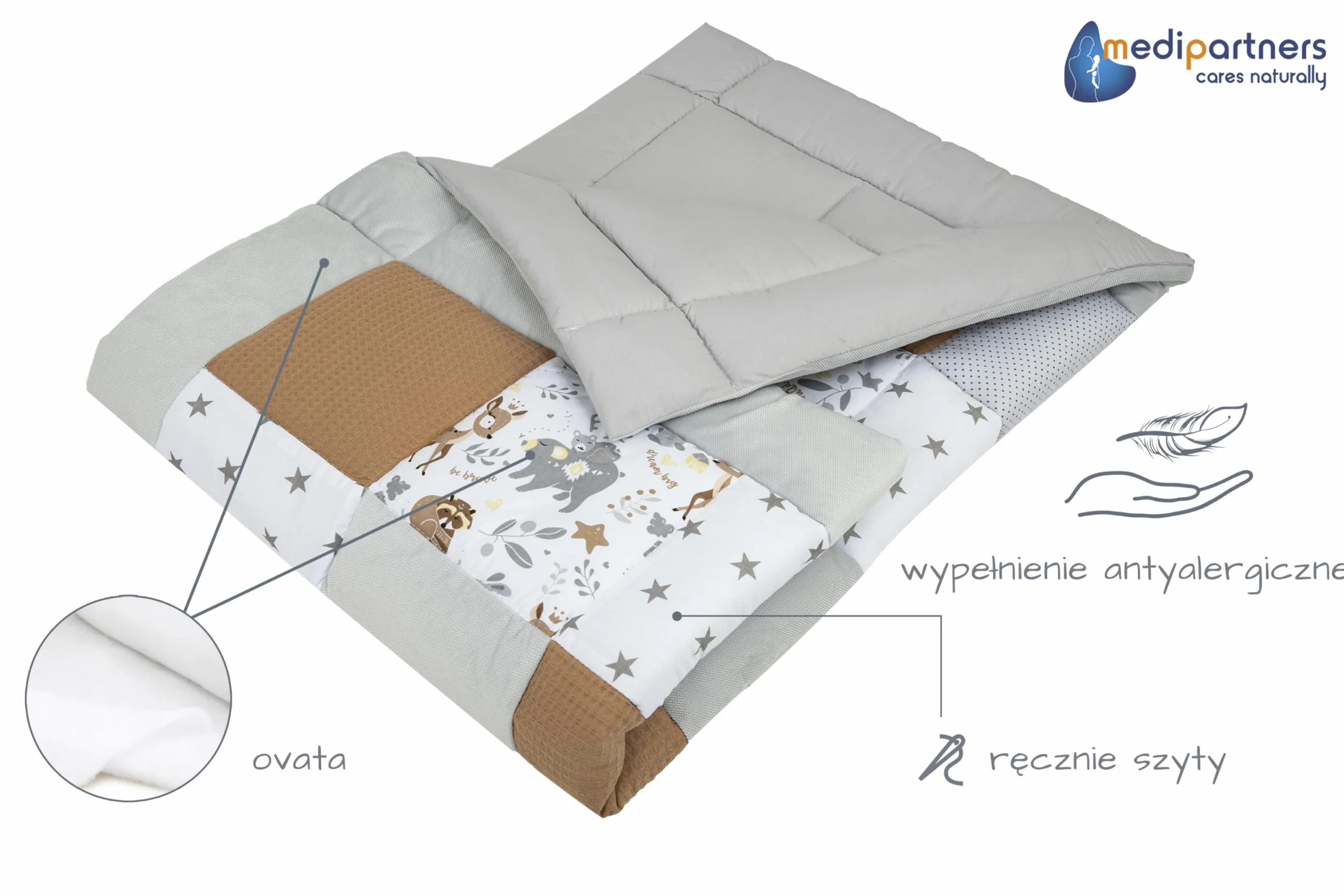 Medi Partners Koc do raczkowania Mata do zabaw 100% bawełna 120x120cm Wielofunkcyjny Gruby Miękki dla niemowląt