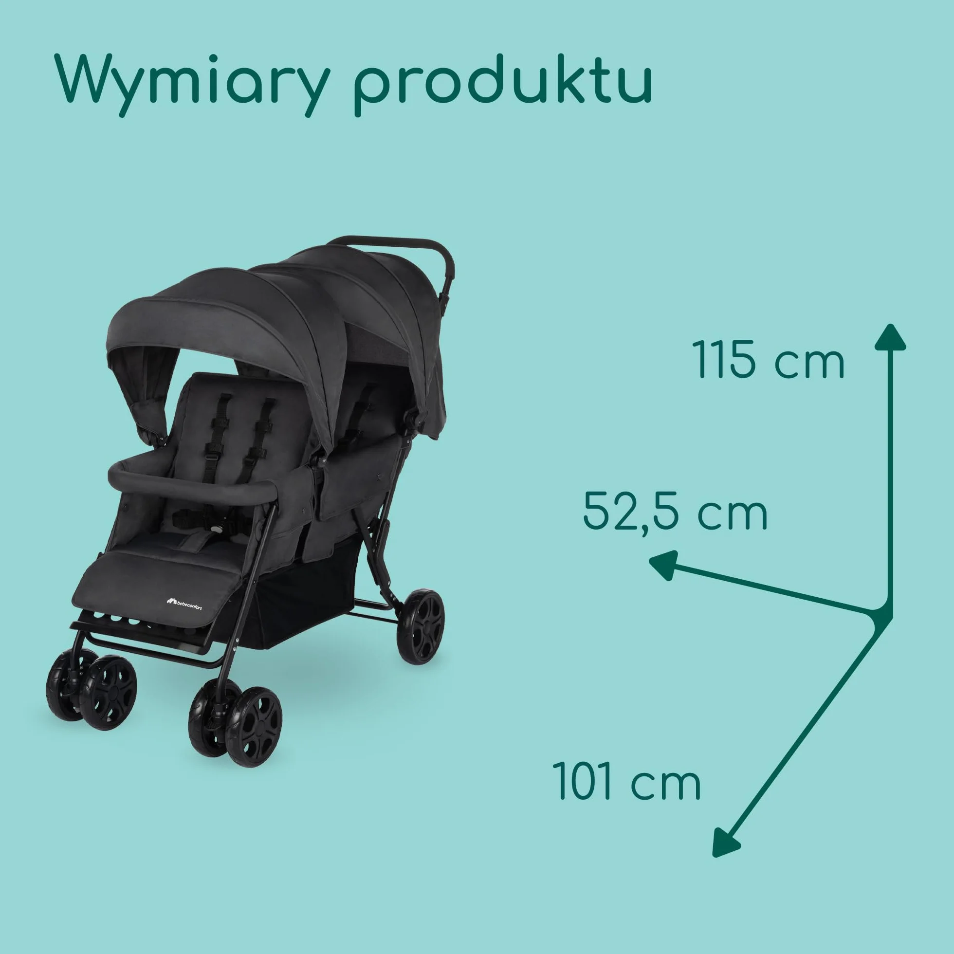 Bebeconfort Teamy Wózek, dla Bliźniąt, od Urodzenia do 4 roku, 0–22 kg, Mineral Graphite (Grafit)