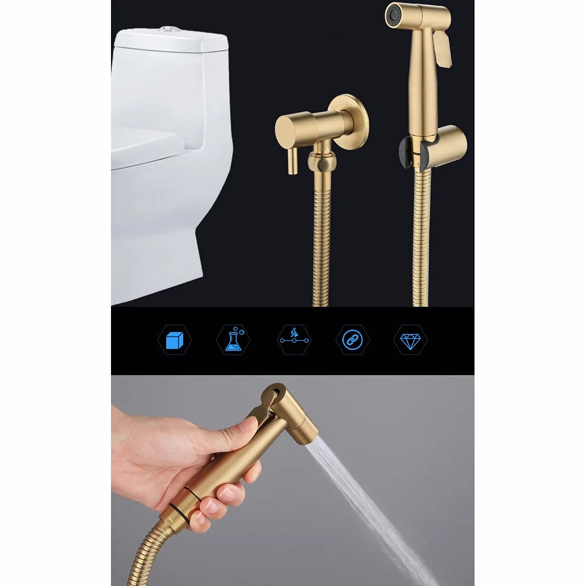 Łazienka toaleta bidet kran zestaw szczotkowane złoto bidet opryskiwacz prysznic z zaworem odcinającym
