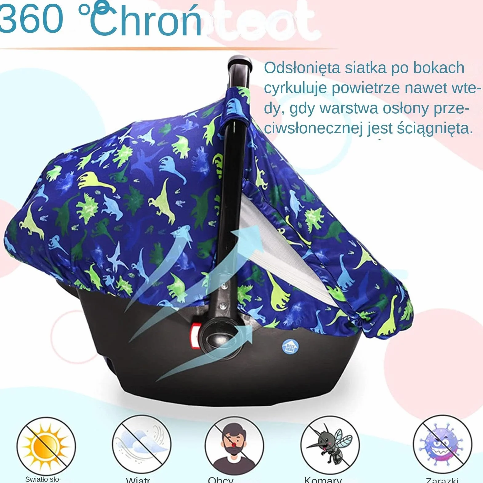 Kids Car Seat Cover, Travel Carrier Canopy, Kick Proof Protection, Double Layer Window Design, Soft & Breathable, Perfect for Boys, Girls, and Children Comfort