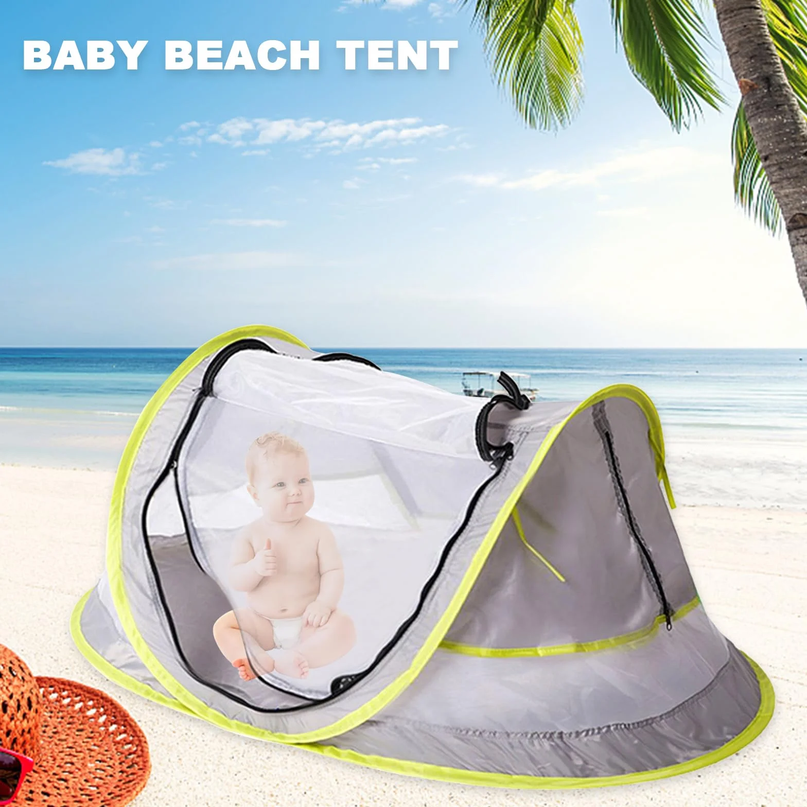 Namiot plażowy dla niemowląt, przenośny, ultralekki namiot plażowy typu pop-up, namiot plażowy dla niemowląt, ochrona przed słońcem, UV50+, moskitiera dla niemowląt, na rodzinny kemping na plażę,
