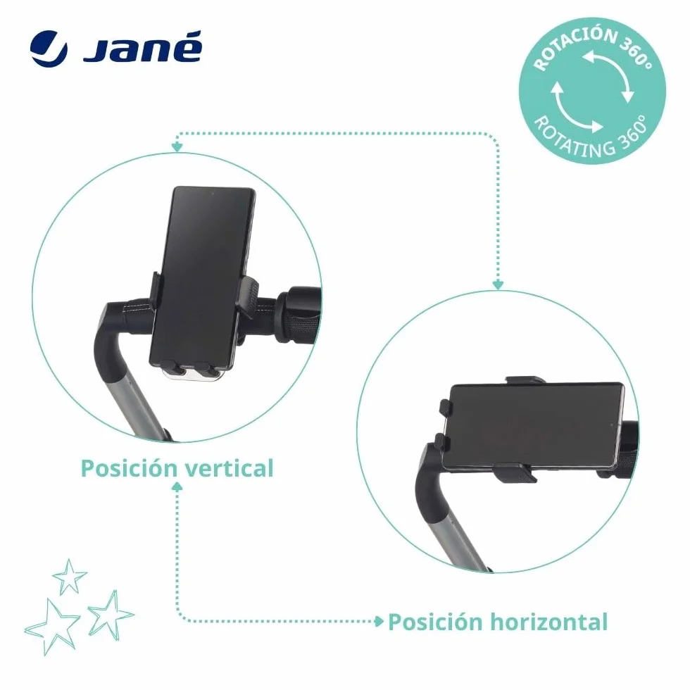 Jané Uchwyt na smartfon do wózka, uniwersalny, obrót 360 Multiposition, łatwa instalacja, stabilny i bezpieczny
