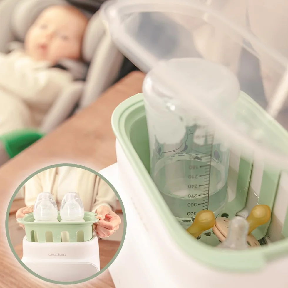 Cecotec Sterylizator do butelek Nana BabyCare Double BottleWarmer, 4 tryby, kosz na butelkę, nie zawiera BPA, bezpieczny do przechowywania wody, mleka i żywności