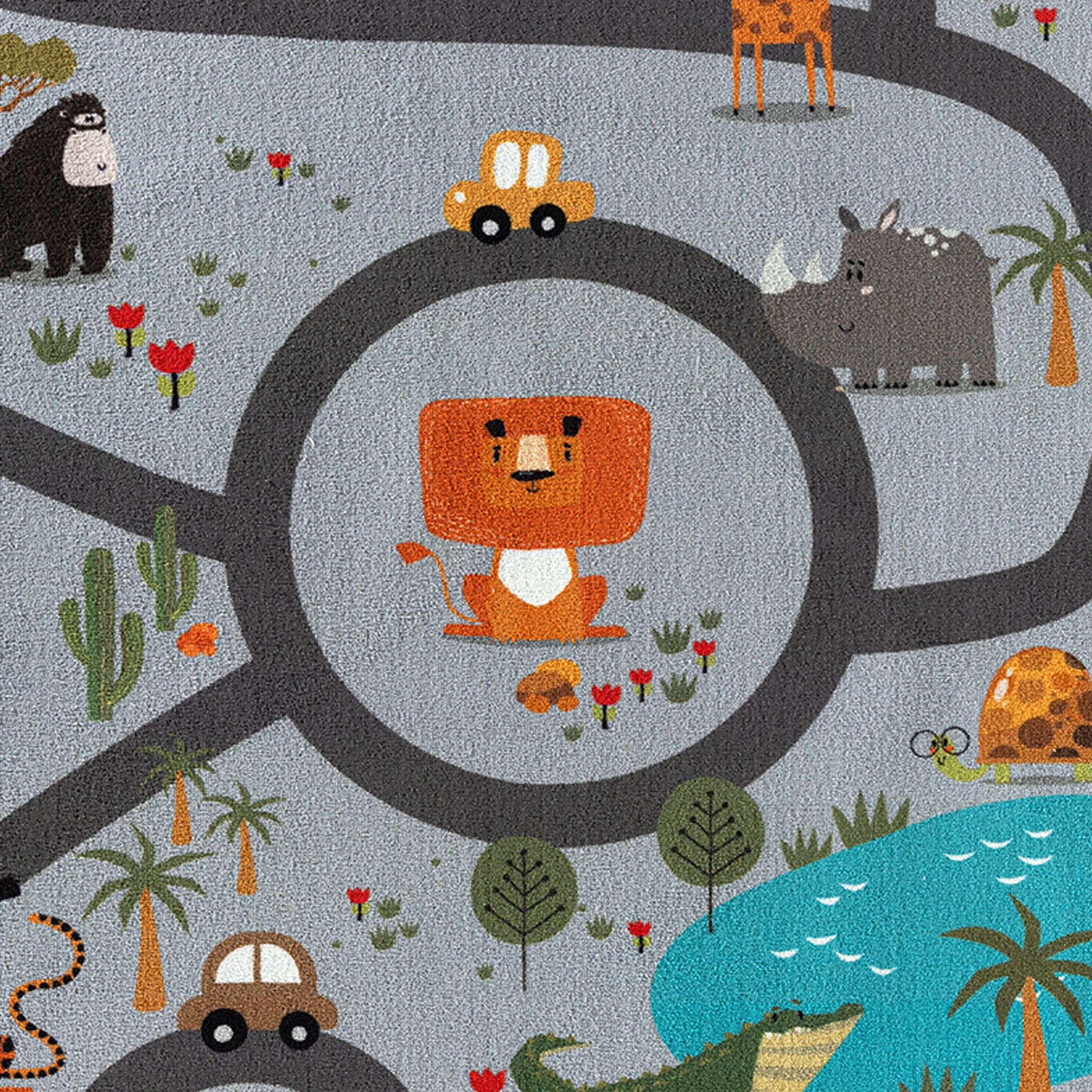 CARPETIA Dywan dziecięcy, do pokoju dziecięcego, do zabawy, antypoślizgowy, łatwy w pielęgnacji, safari, ulica, szary, 200 x 290 cm
