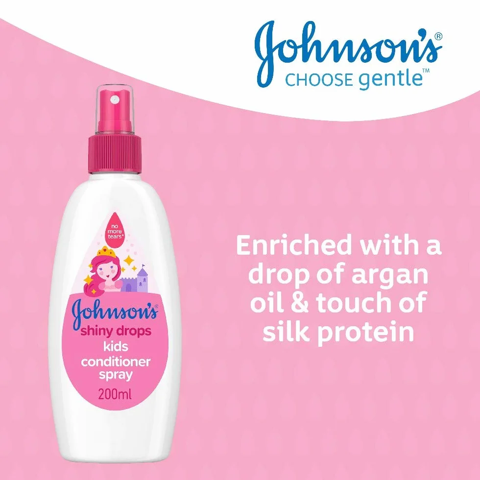 Johnson's Shiny Drops Odżywka w sprayu dla dzieci 200 ml - Zaprojektowana, aby stymulować naturalny połysk włosów - zrównoważone pH dla delikatnej skóry