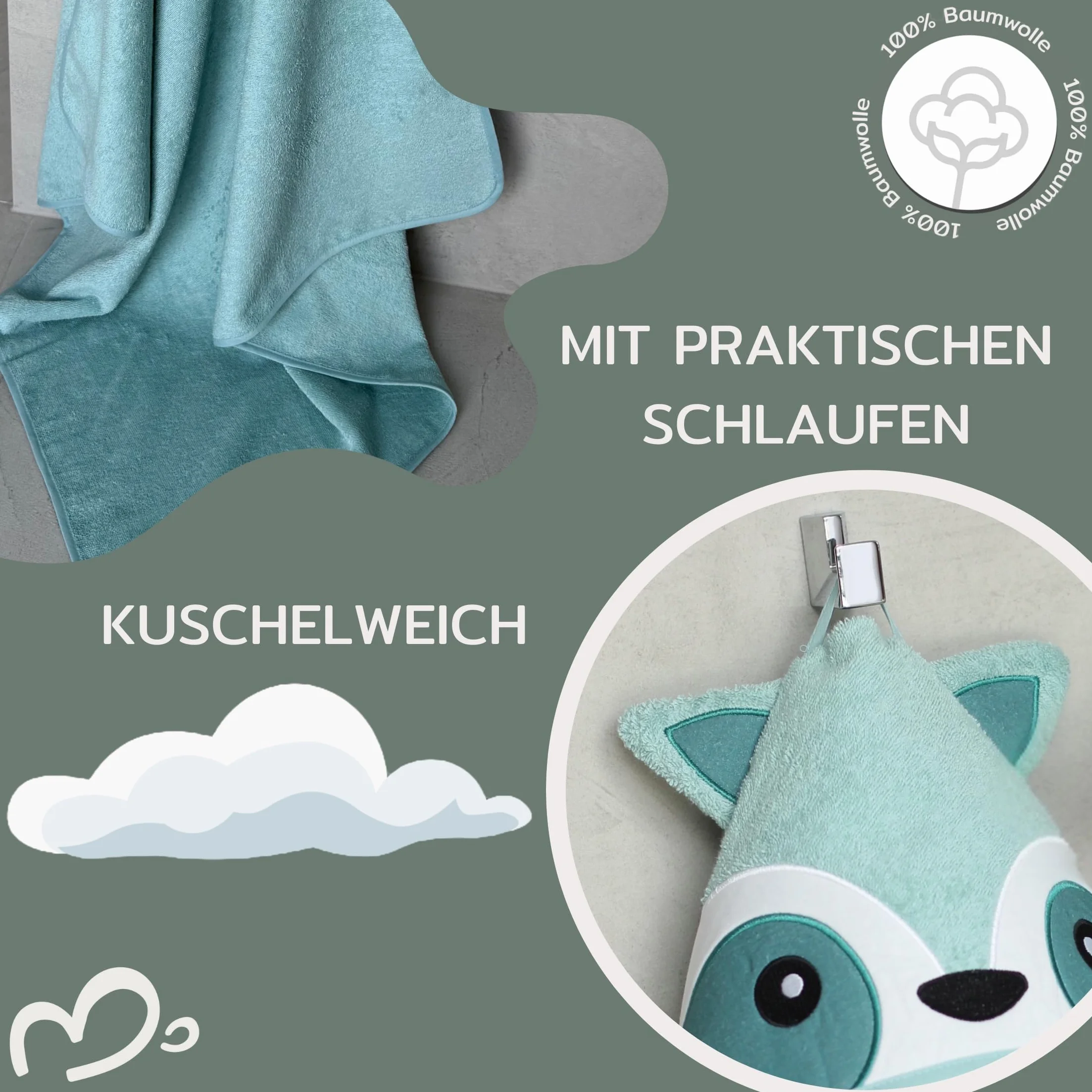 Ręcznik z kapturem dla niemowląt 100 x 100 cm z myjką – bawełna ekologiczna – ręcznik dla noworodków i małych dzieci w wieku 0-6 lat – miękki ręcznik kąpielowy z kapturem i motywem szopa