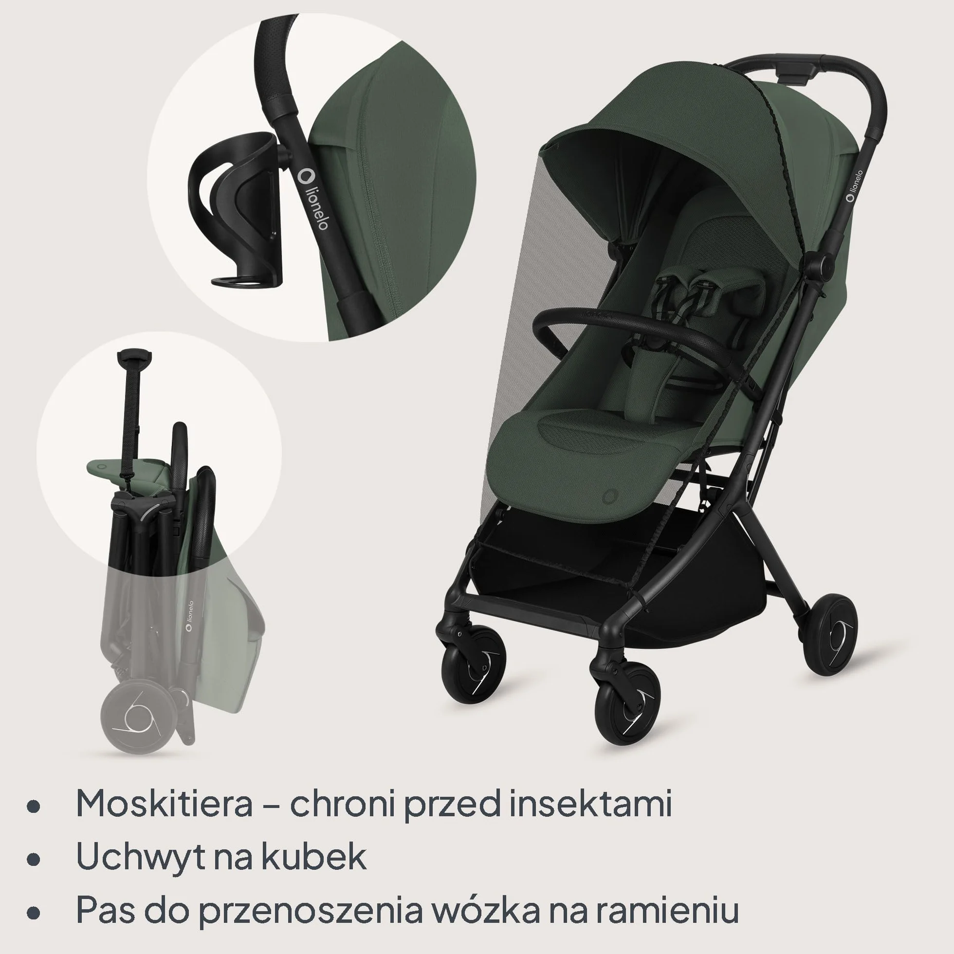 Lionelo Sia wózek podróżny ultralekki i ultra kompaktowy, składany, 5,9 kg, do 22 kg, od 6 miesięcy do 4 lat, pozycja leżąca, zawieszenie, osłona UPF50+, moskitiera, kosz na zakupy 3 kg, uchwyt na