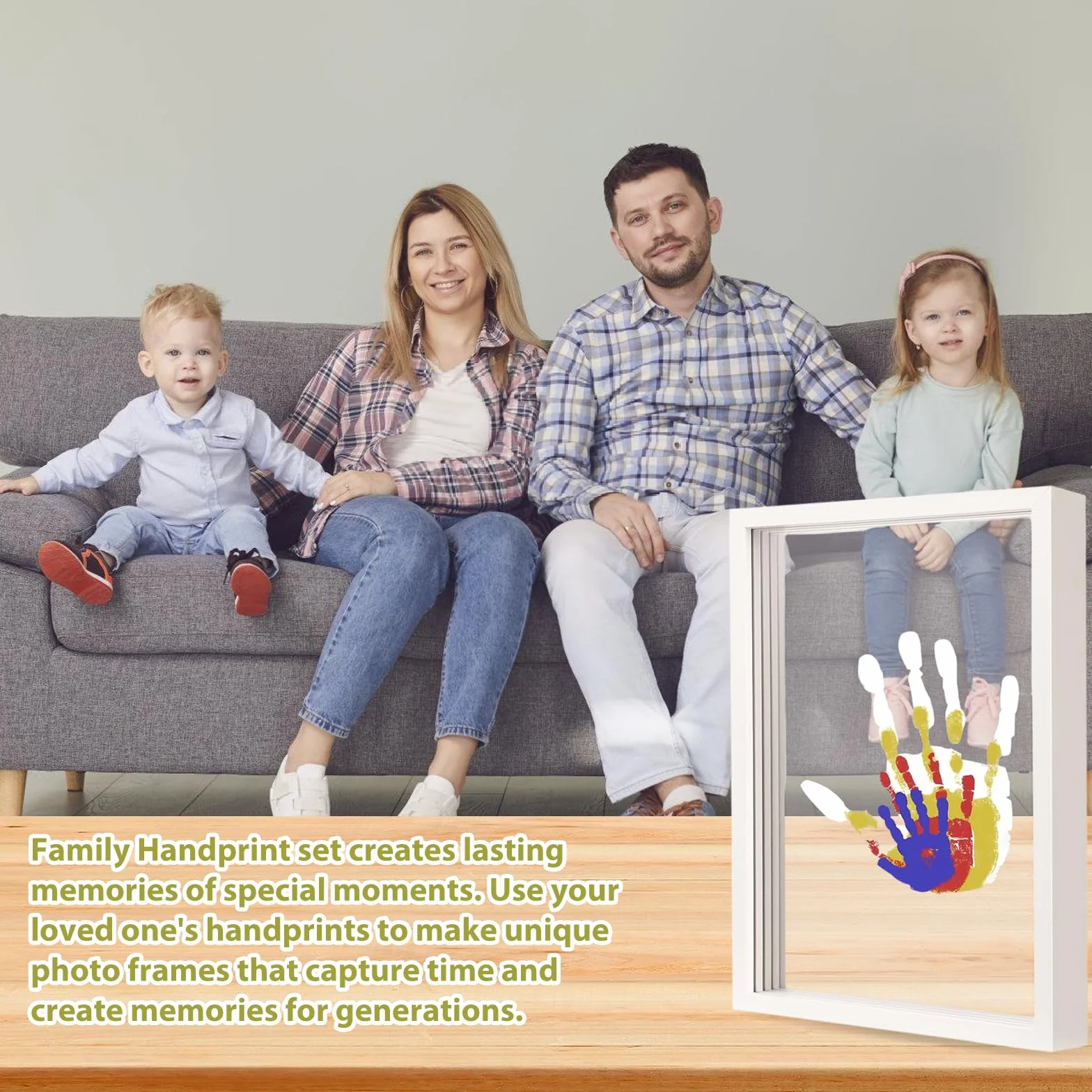 Rodzinny zestaw do odciski dłoni, zestaw ramek na zdjęcia dla niemowląt, ramka na zdjęcia Clear Family, wielokolorowa, "zrób to sam", do majsterkowania, z drewna (6 kolorów)