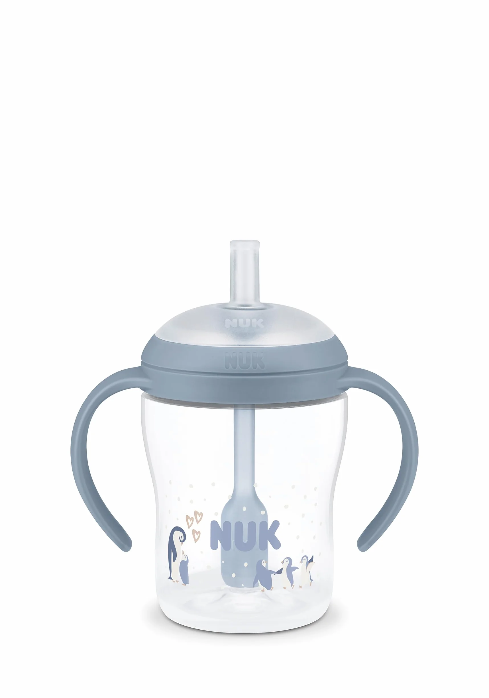 NUK Perfect Match Learner Butelka ze słomką | 8+ miesięcy | 150 ml | Nieprzeciekająca kubek ze słomką dla niemowląt | Antypoślizgowe uchwyty | Pingwin | 1 sztuka