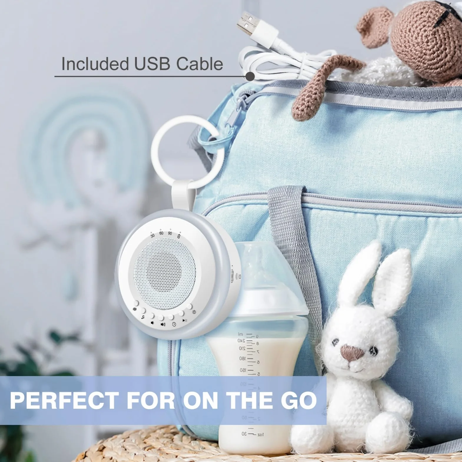 Easy@Home White Noise Machine: Przenośna maszyna dźwiękowa dla niemowląt 34 kojące kołysanki i dźwięki natury | 3 zestawy timerów | Lampka nocna | Niezbędniki dla noworodka (58 * 111 * 112 mm)