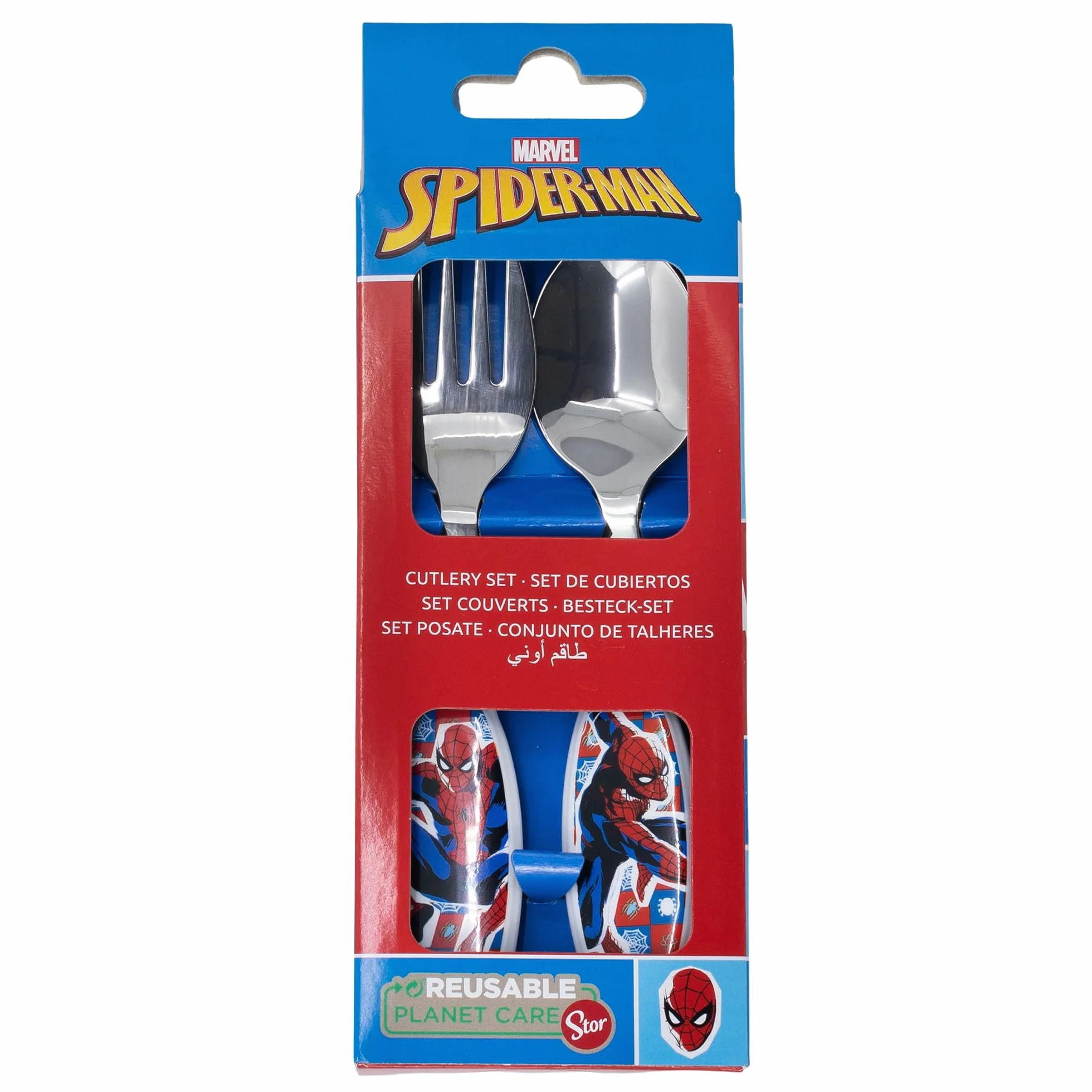 Stor Metalowy zestaw sztućców Marvel Spiderman dla dzieci, wolny od BPA, nadający się do prania i wielokrotnego użytku, nie nadaje się do kuchenek mikrofalowych i zmywarek