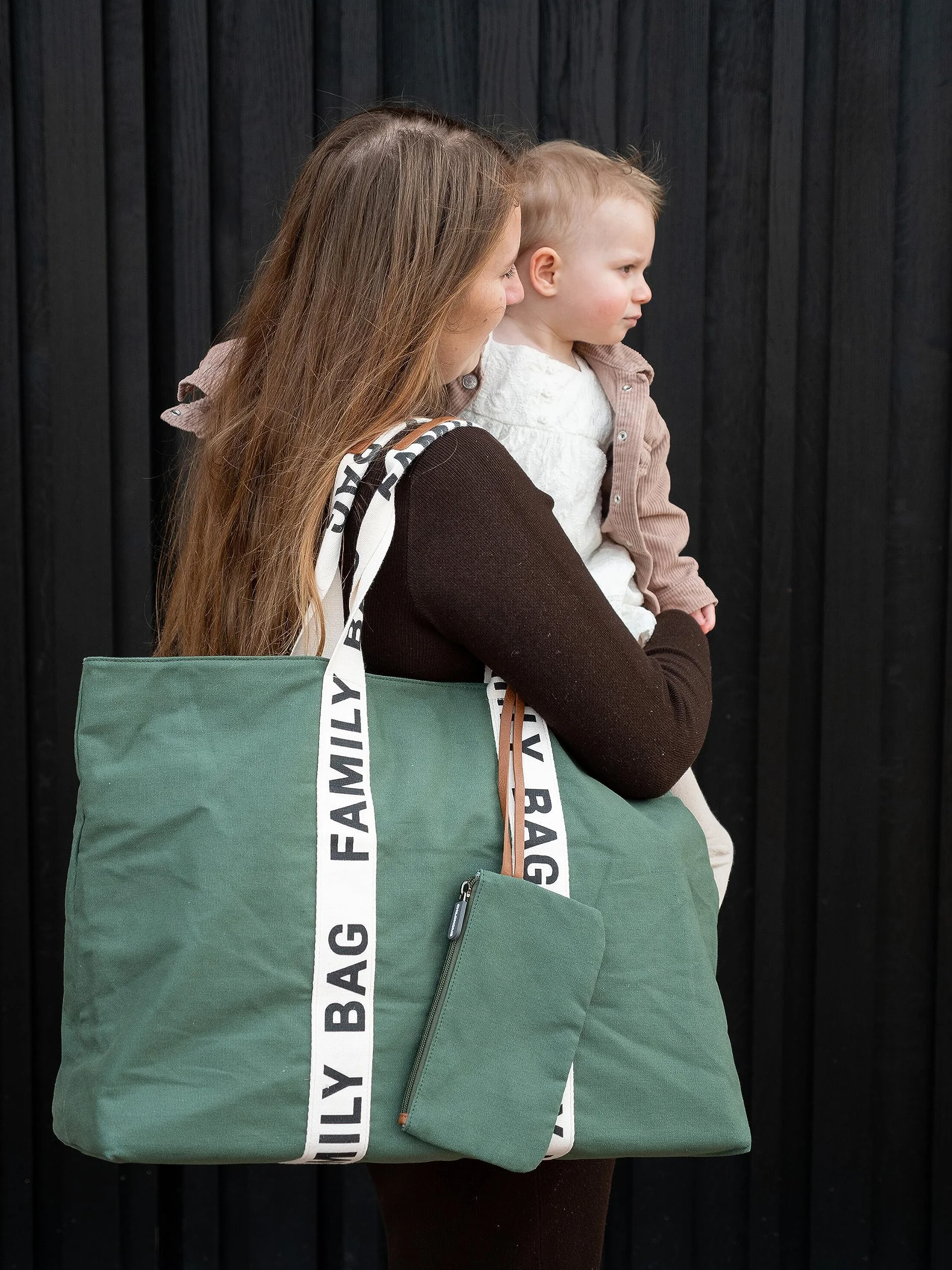 CHILDHOME, Torba rodzinna, torba do przewijania, torba podróżna/weekendowa, duża pojemność, zdejmowana torba w zestawie, zielona, kolekcja Signature Collection