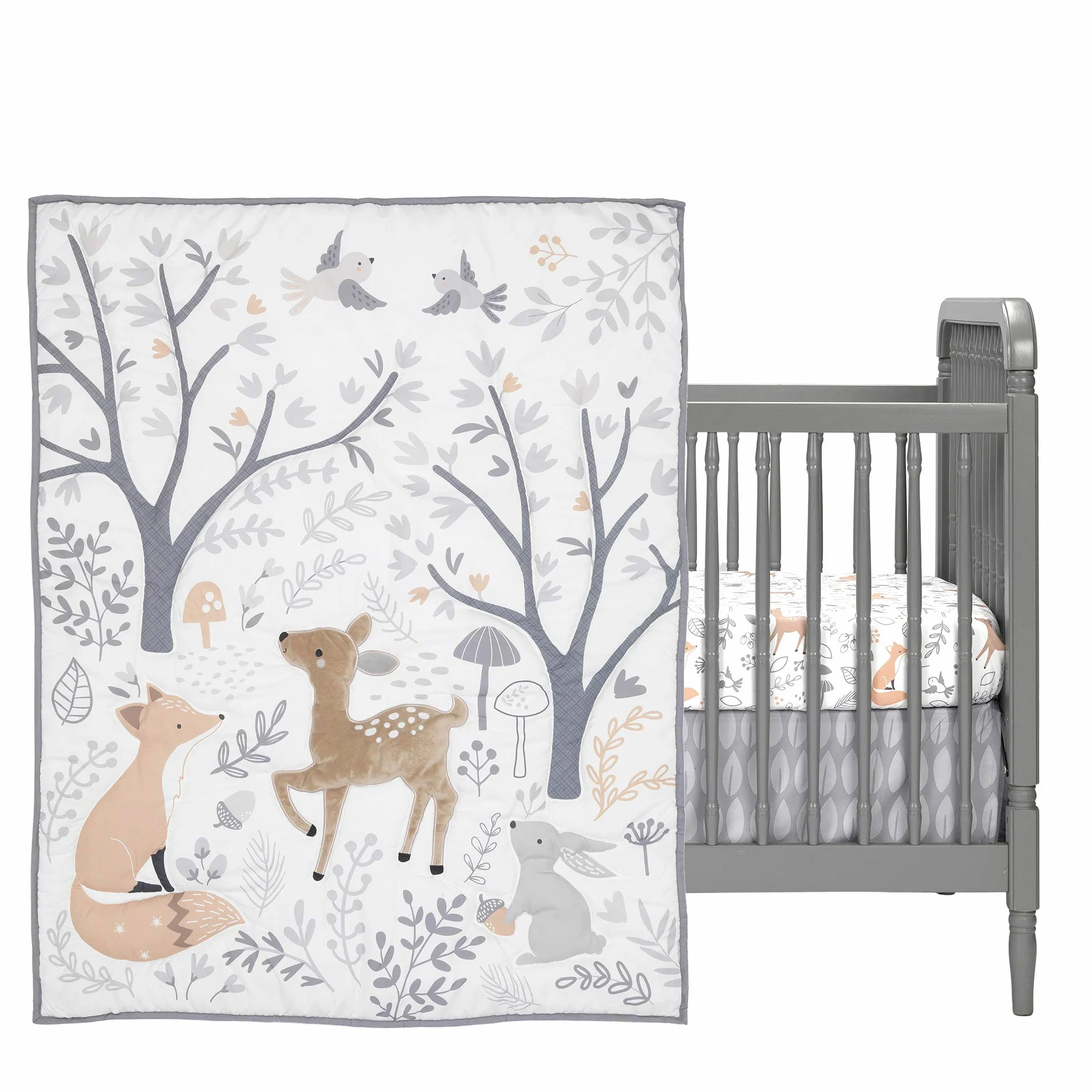 Bedtime Originals Deer Park 3-częściowy zestaw pościeli do łóżeczka dziecięcego szary zwierzęta las