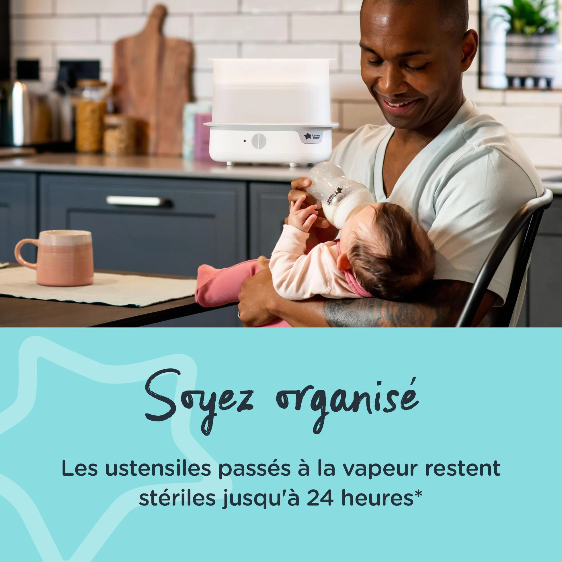 Tommee Tippee Advanced do butelek, Elektryczny sterylizator parowy, zabija wirusy* i 99,9% bakterii, 5-minutowy cykl sterylizacji, biały