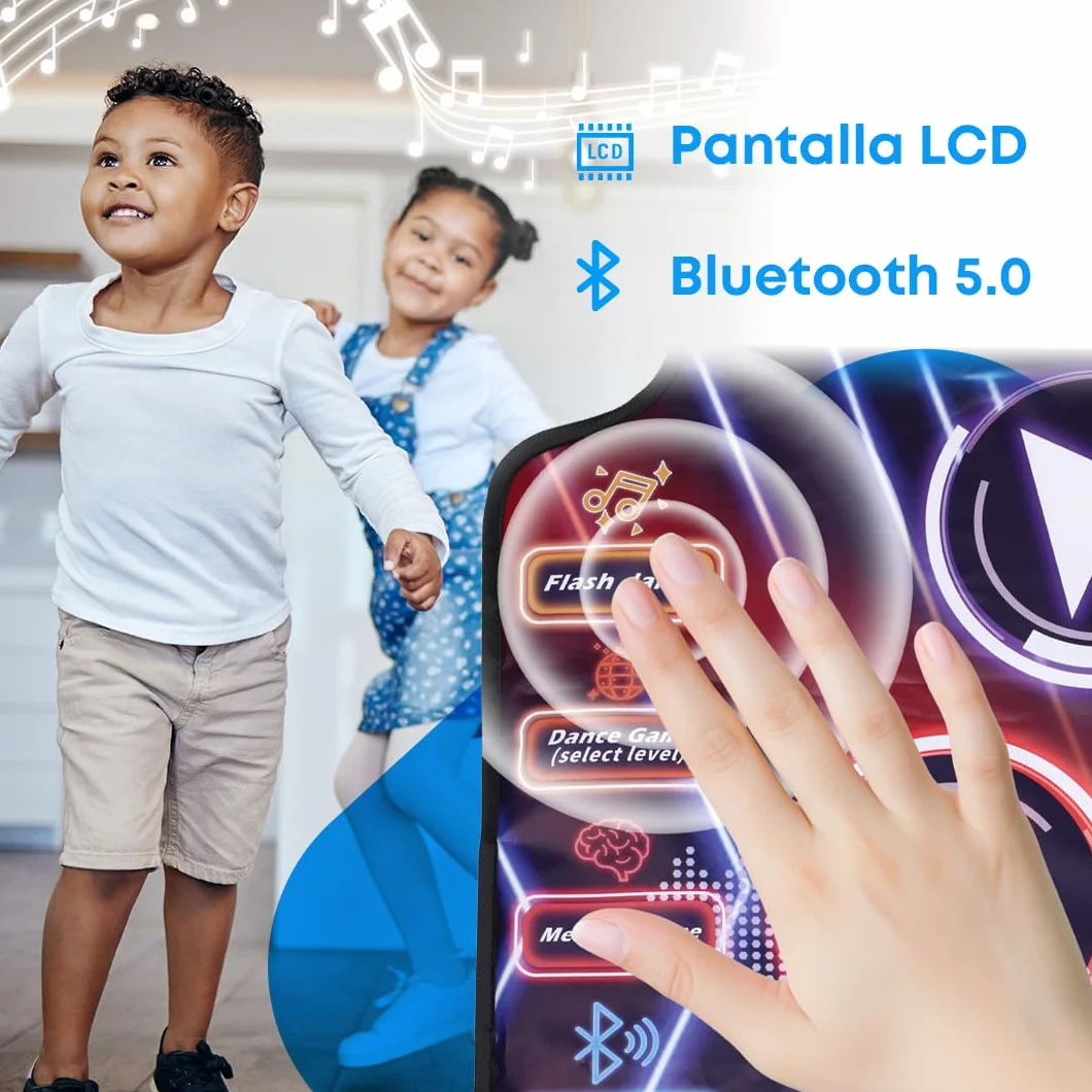 NK Mata do tańca dla dzieci +5 lat i dorosłych z Bluetooth 5.0 - Mata muzyczna LED z 7 trybami gry, prezent na urodziny, Boże Narodzenie, antypoślizgową podstawę i głośnik o regulowanej głośności (100