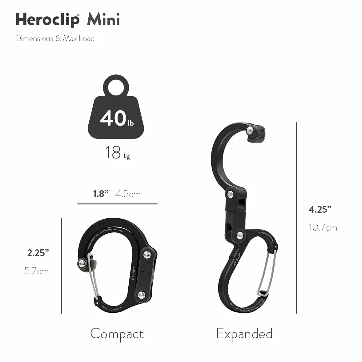 HEROCLIP Mini - Carabiner Clip And Hook, Bag, Purse, Backpack Hanger, Baby Pushchair Hook, Keyring Carabiner And Multifunction For Camping, Fishing, Hiking Or Travel, Hang Anything, Anywhere